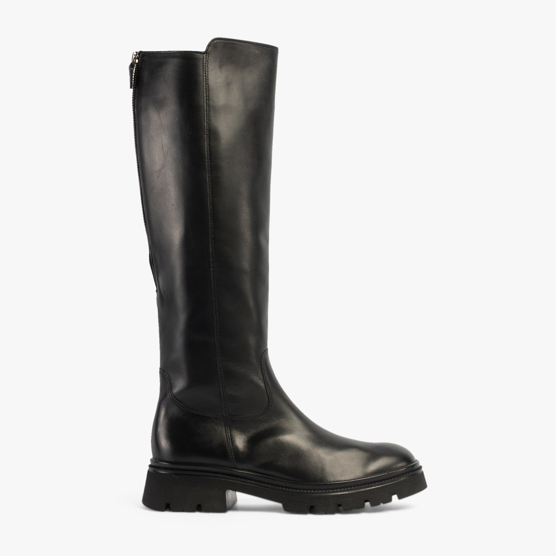 Gabor MATCH Womens Boots Black side view showing tall leather construction and block heel.