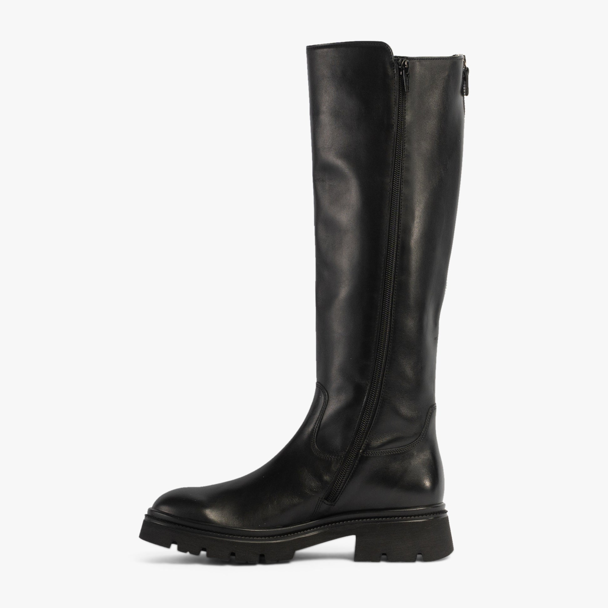 Gabor MATCH Womens Boots Black side view showcasing tall leather design and block heel.