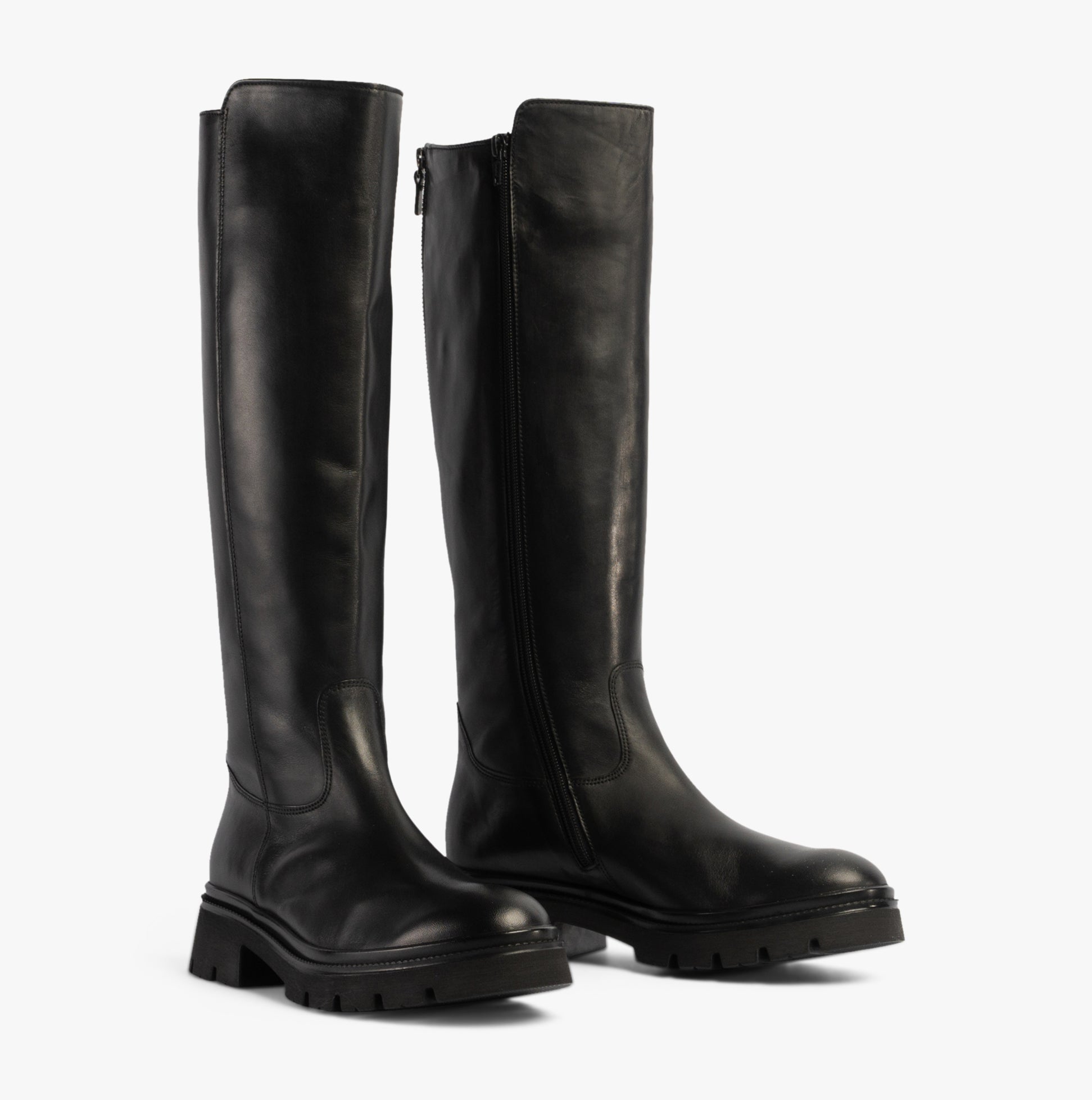 Gabor MATCH Womens Boots Black side view showcasing tall leather design, zip closure, and block heel.