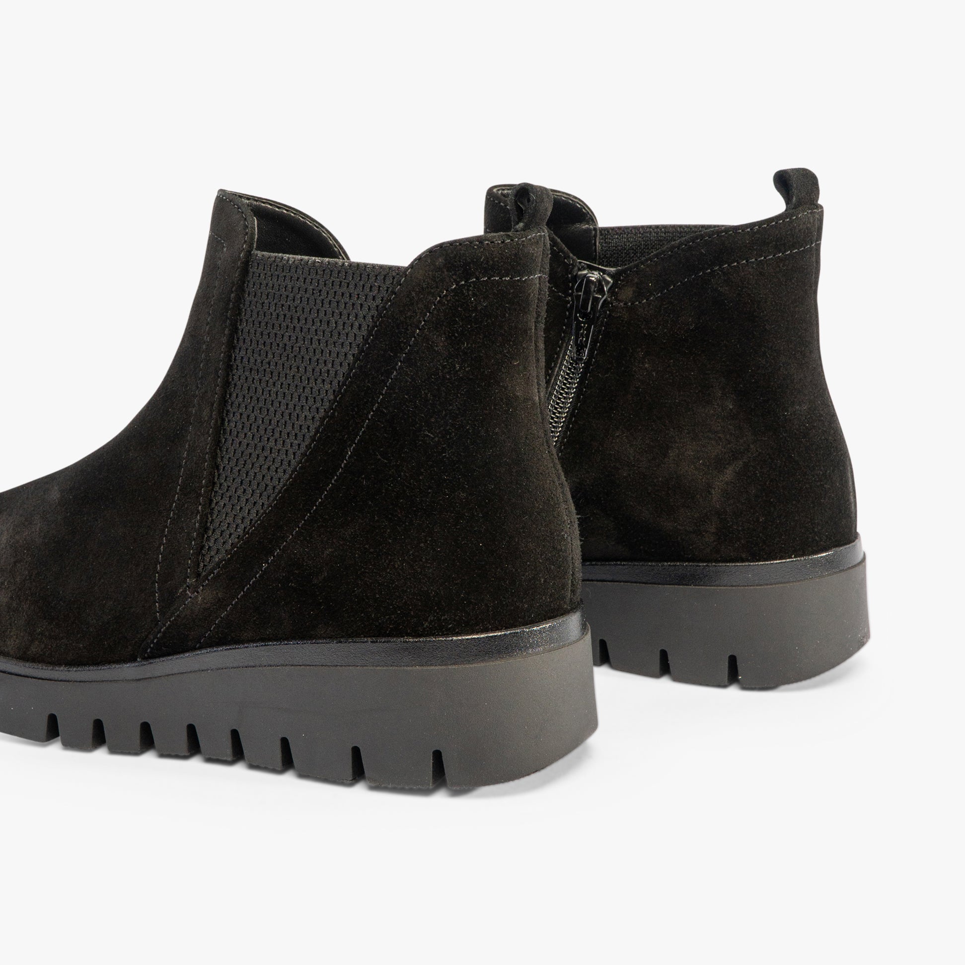 Gabor DUBLIN Womens Boots Black, side view showing suede upper and wedge sole with elasticated side panel.