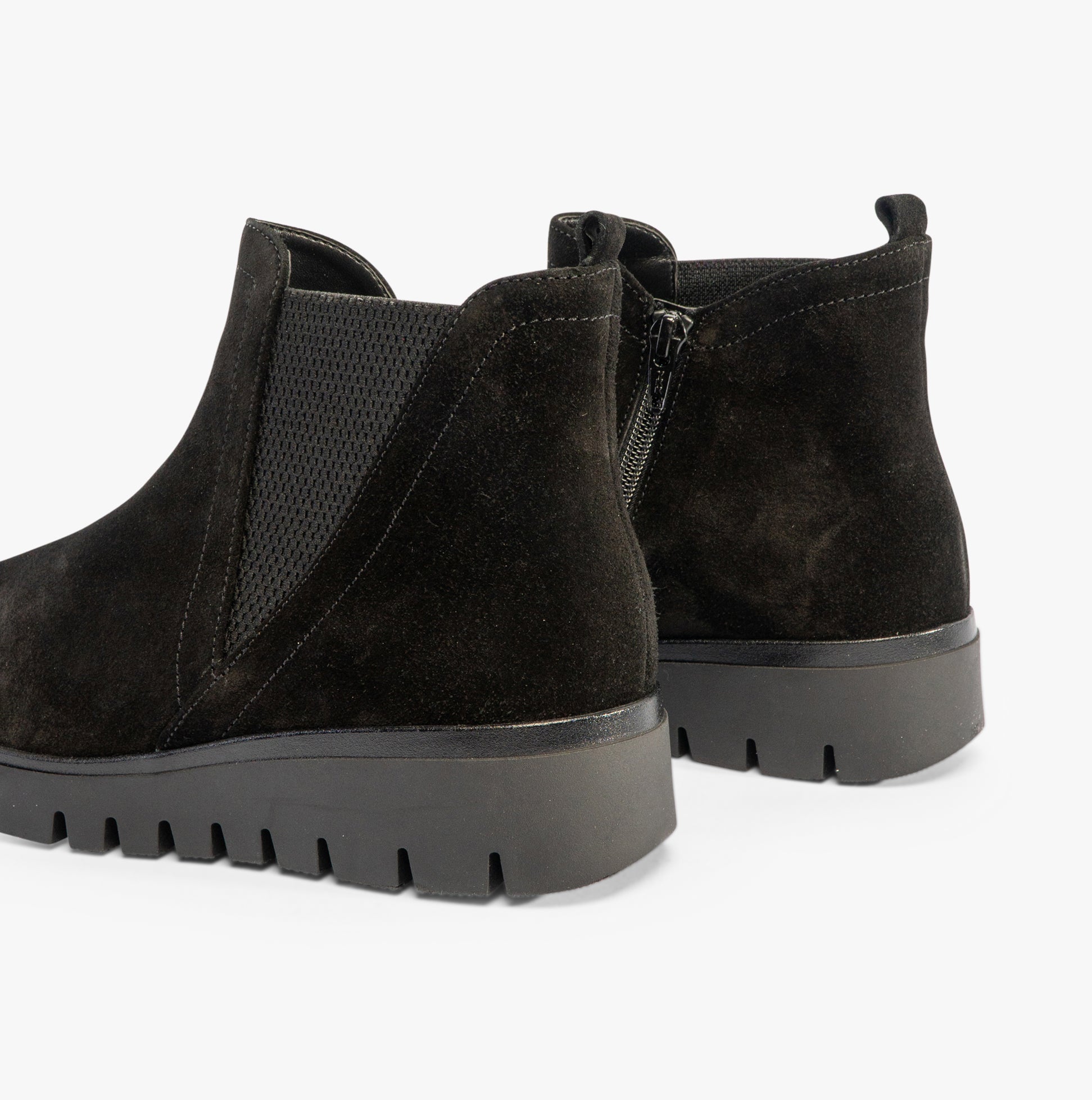 Gabor DUBLIN Womens Boots Black, side view showing suede upper and wedge sole with elasticated side panel.