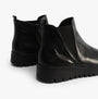 Gabor DUBLIN Womens Boots Black side view showcasing black leather ankle boots with elasticated side panel and wedge sole.