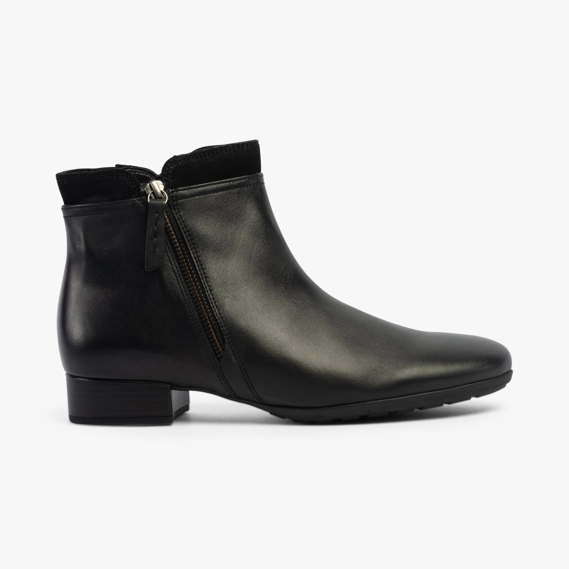 Gabor BRIANO Womens Ankle Boots Black side view showing leather upper and zip closure.