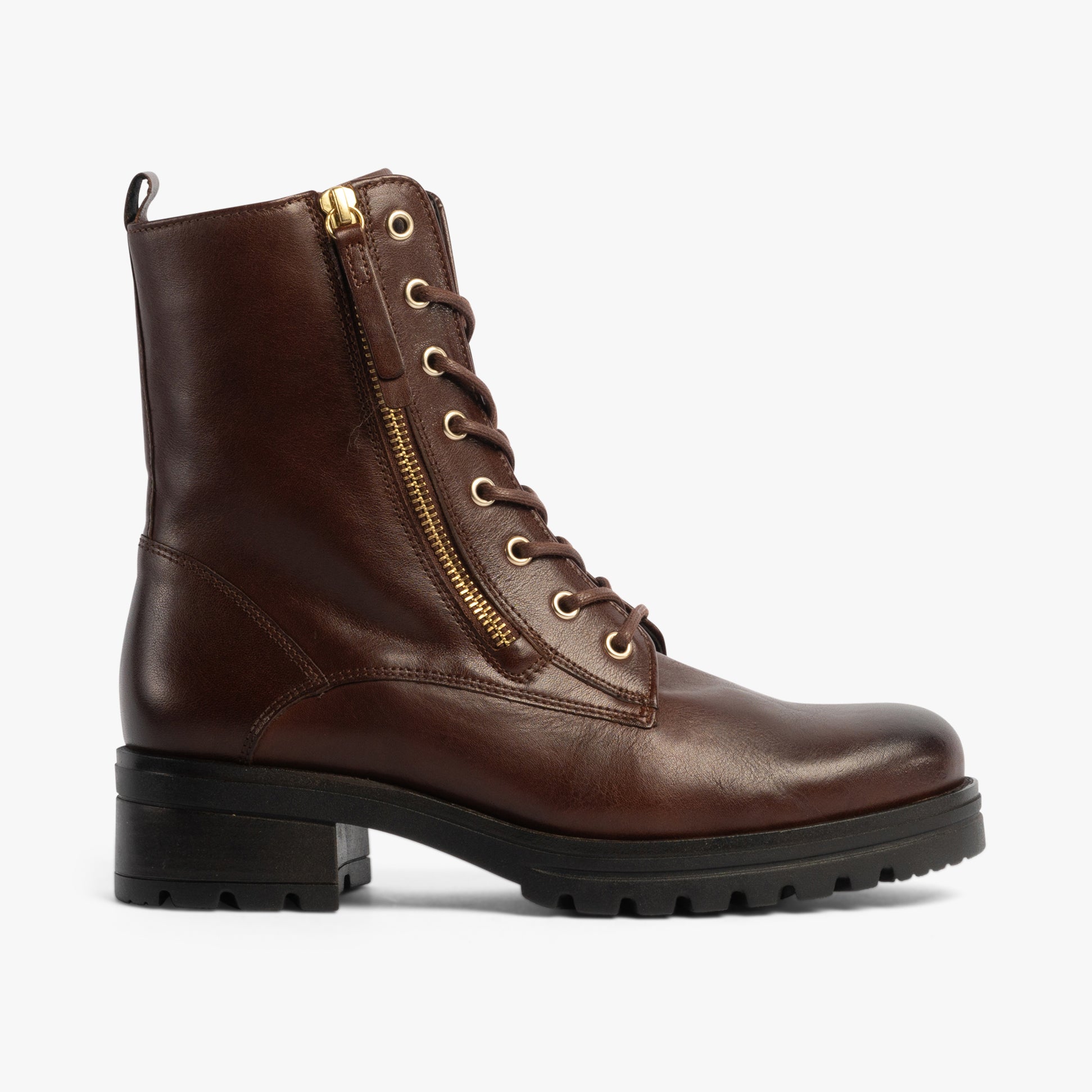 Gabor SERVE Womens Ankle Boots Brown side view showcasing lace-up design and block heel.