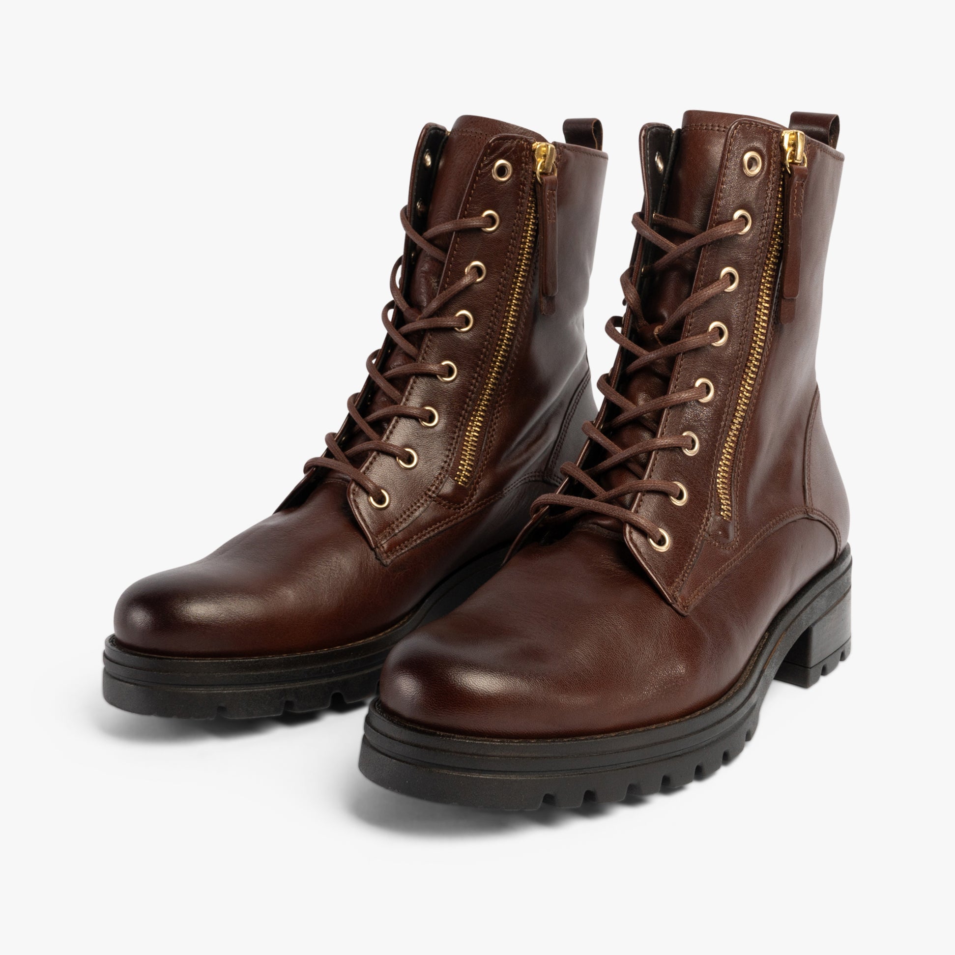 Gabor SERVE Womens Ankle Boots Brown, side view showing leather upper and lace-up design with zip detail.