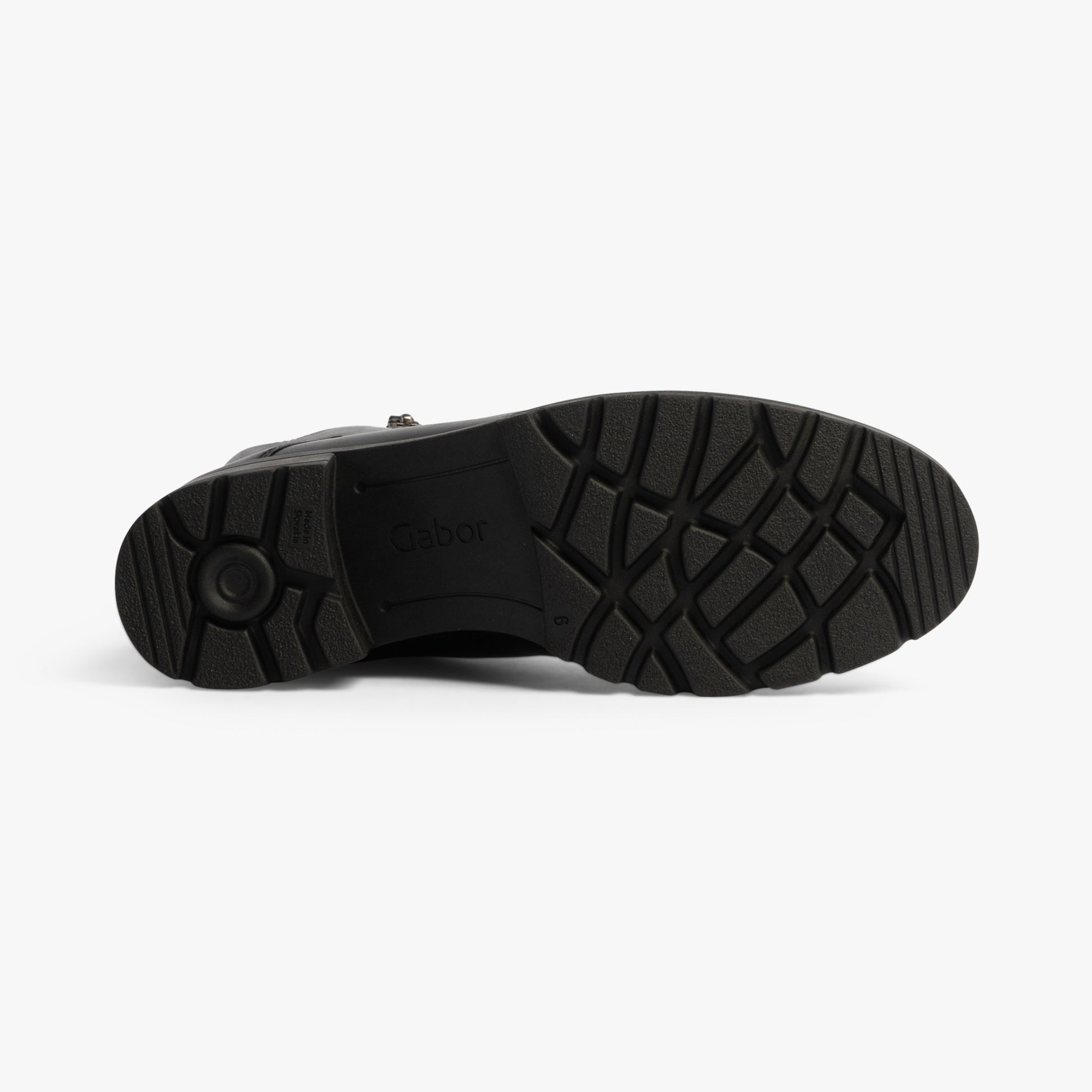 Gabor SERVE Womens Ankle Boots Black sole view showcasing rubber material and textured grip.