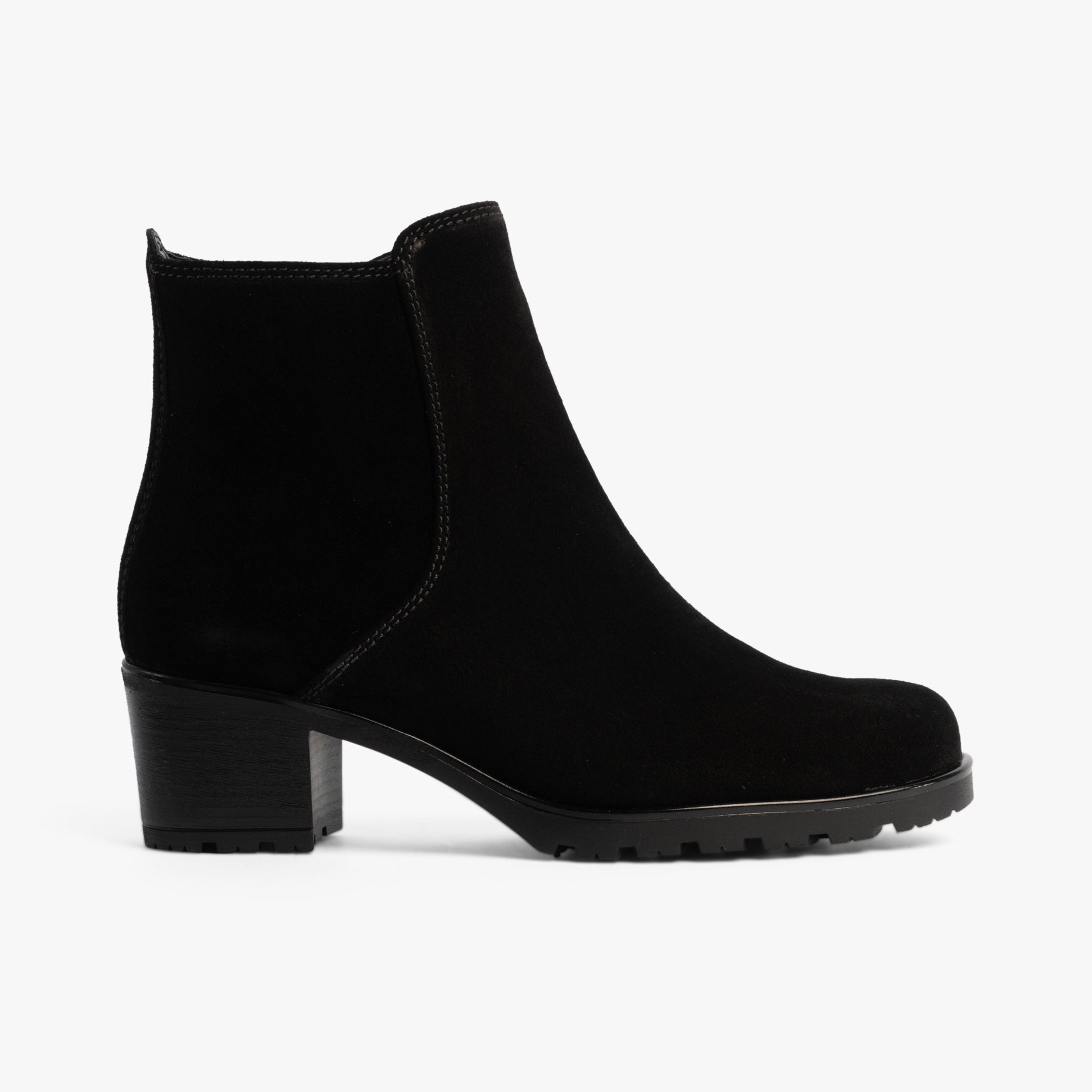 Gabor DELIGHT Womens Ankle Boots Black side view featuring suede upper and block heel.