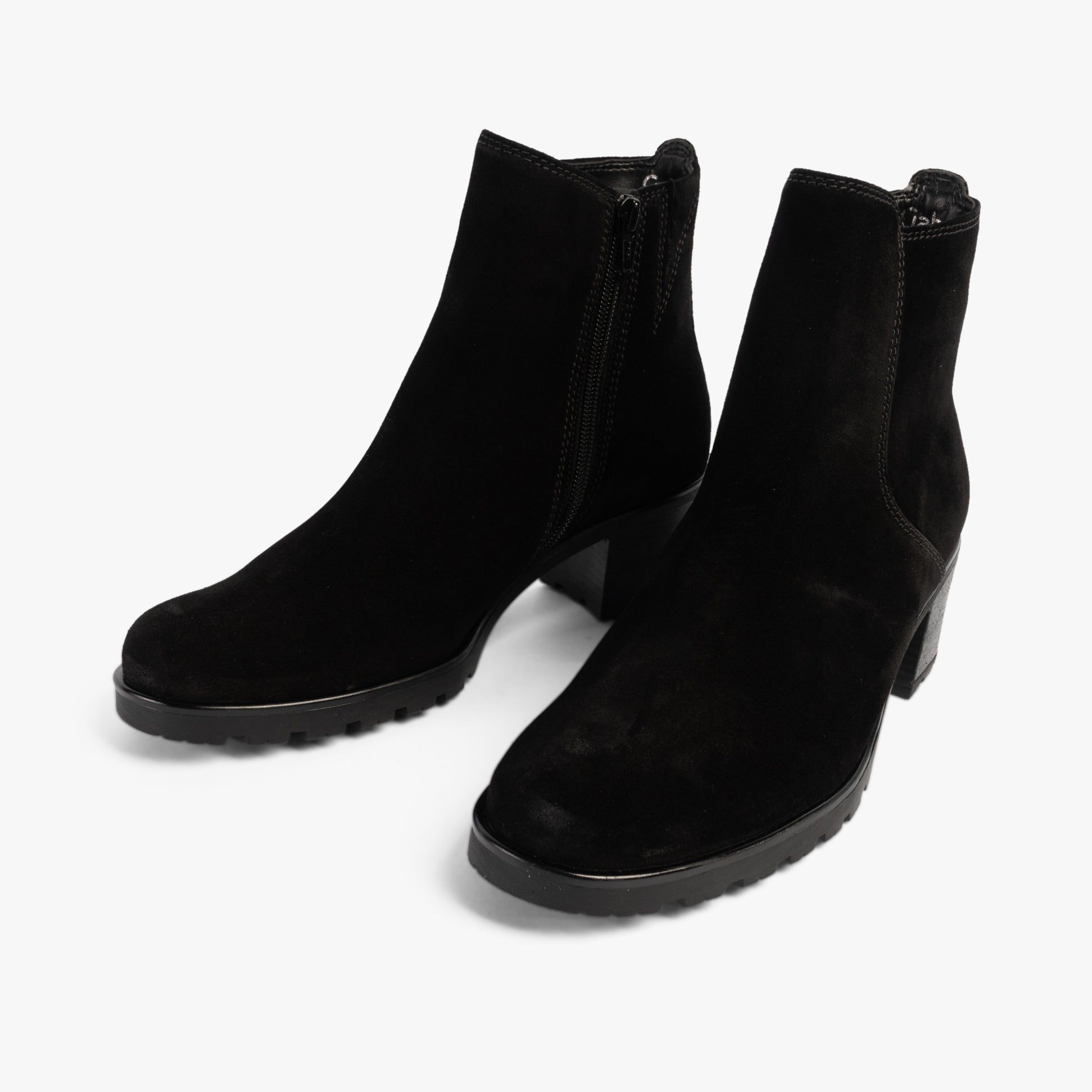 Gabor DELIGHT Womens Ankle Boots Black side view showcasing suede upper and block heel design