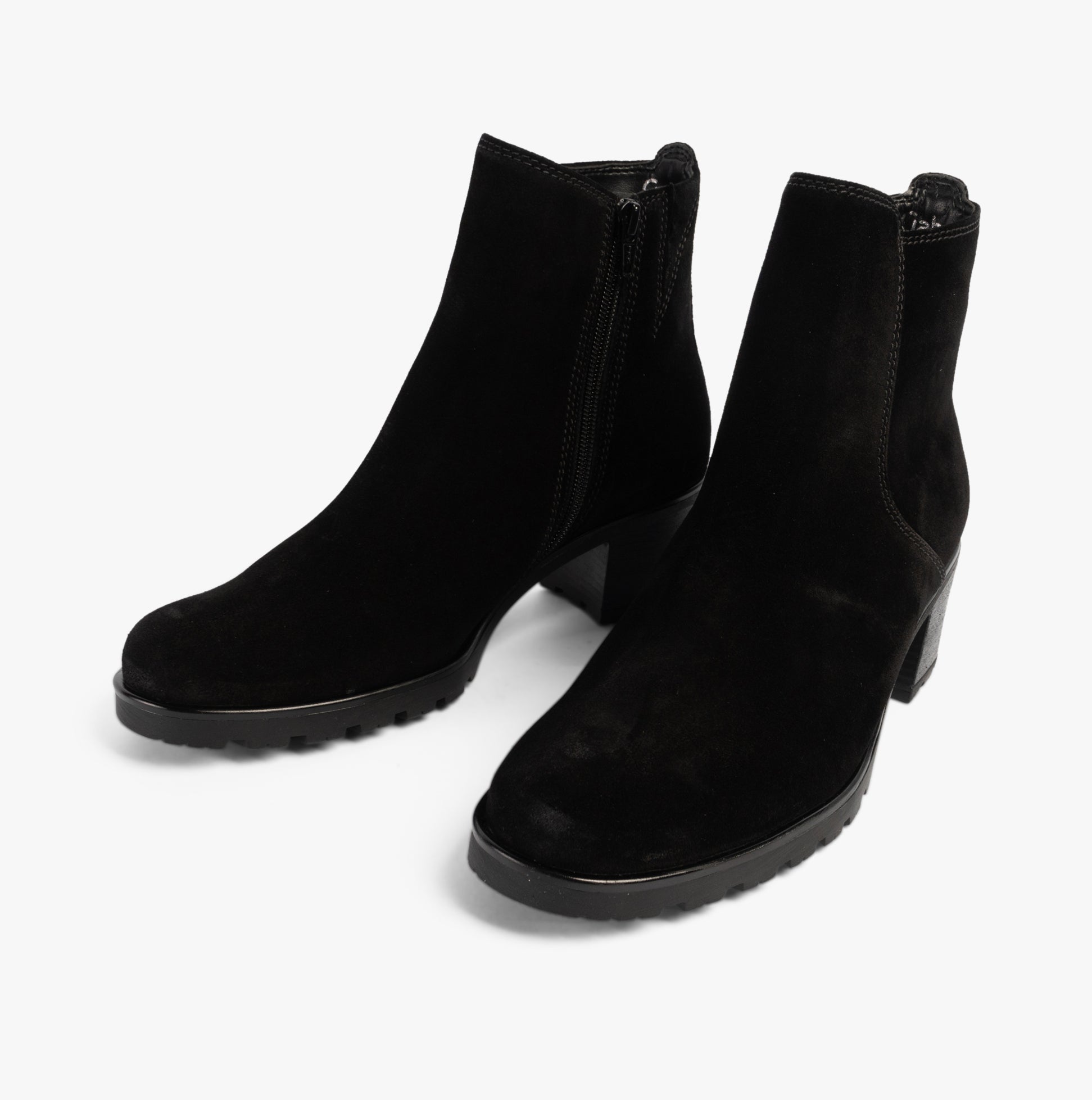 Gabor DELIGHT Womens Ankle Boots Black side view showcasing suede upper and block heel design