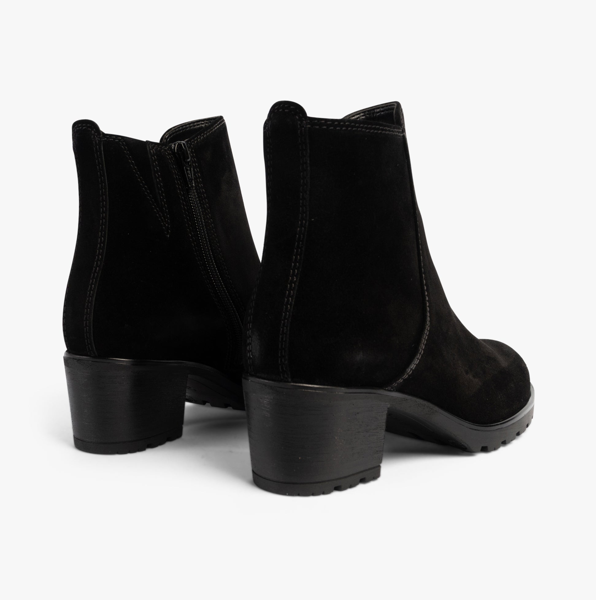 Gabor DELIGHT Womens Ankle Boots Black, rear view showcasing suede upper, block heel, and zip closure.