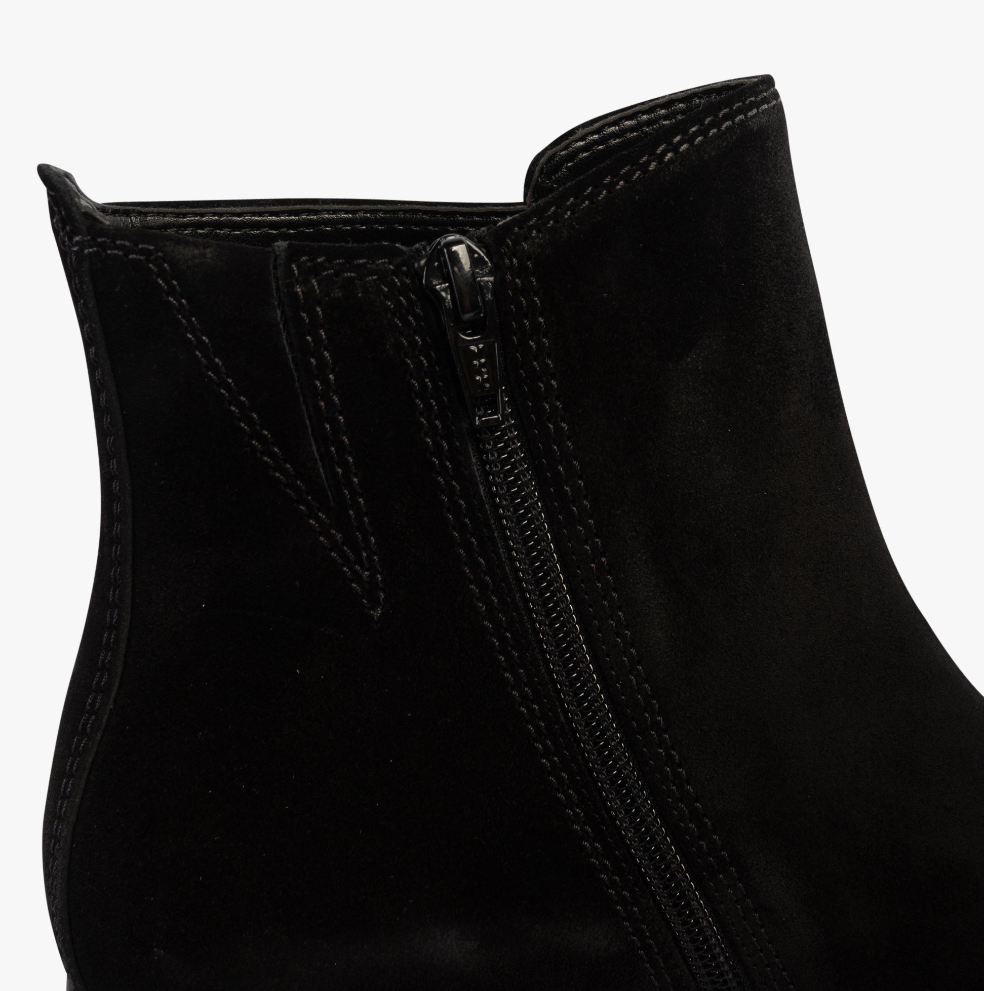 Gabor DELIGHT Womens Ankle Boots Black close-up view highlighting the zip detail on the suede upper.