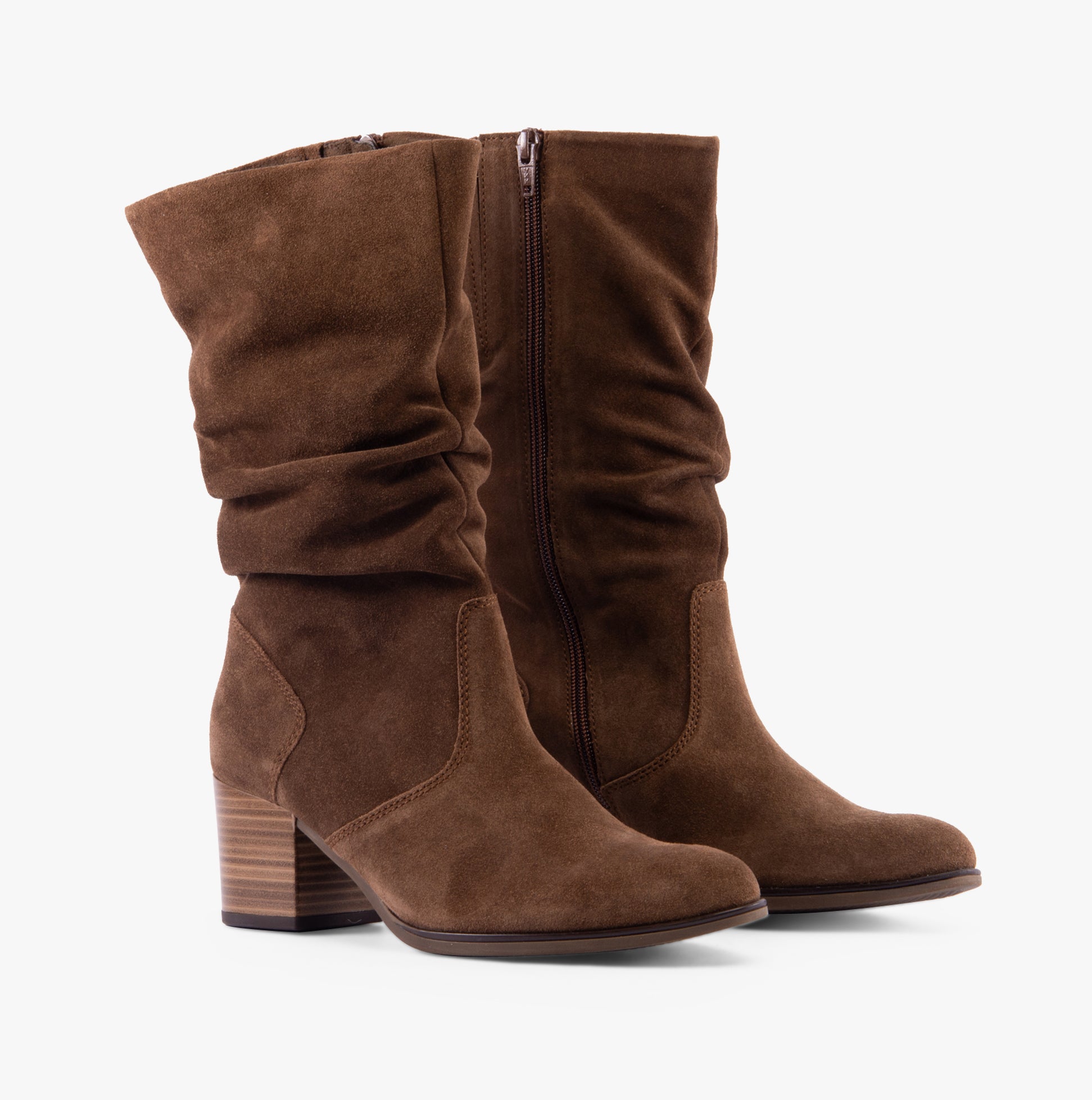 Gabor RAMONA Womens Boots Whisky side view of tall suede boots with block heel and zip closure.
