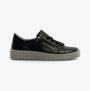 Gabor WISDOM Womens Trainers Navy side view, casual leather trainers with lace-up and platform sole.