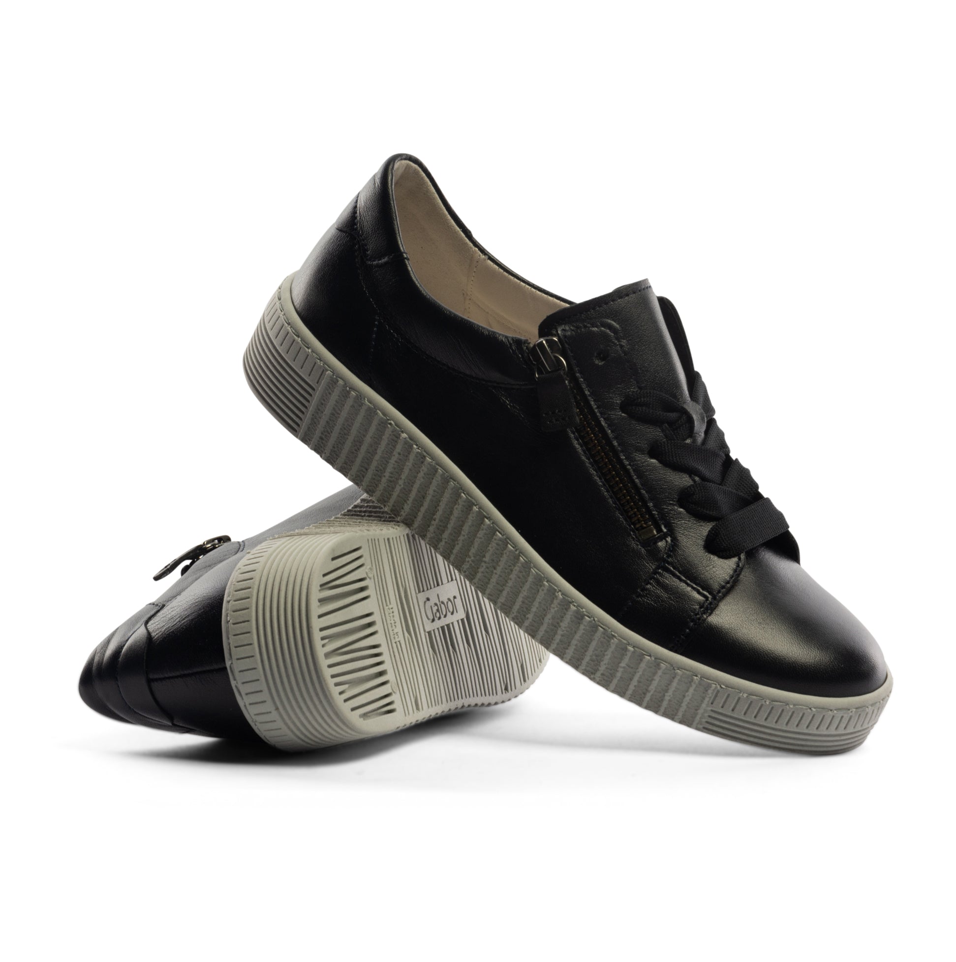 Gabor WISDOM Womens Trainers Navy side view with lace-up fastening and rubber sole, showcasing comfort features.