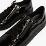 Gabor WISDOM Womens Trainers Black Patent side view showcasing the sleek patent leather finish and lace-up design.