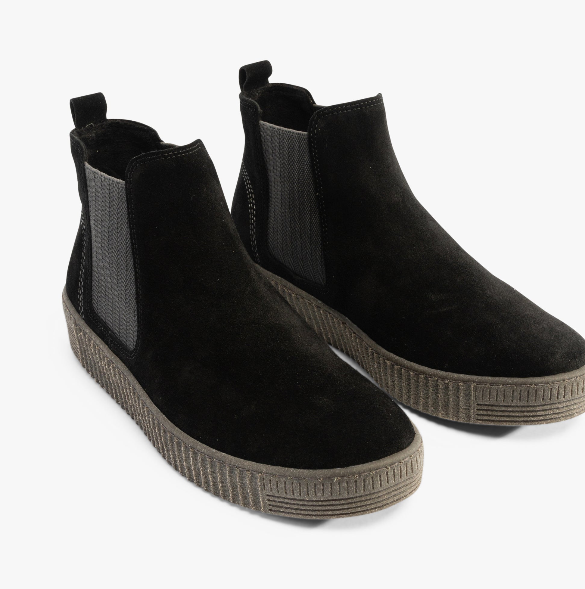 Gabor LOURDES Womens Ankle Boots Black side view displaying suede upper and elasticated side panels.