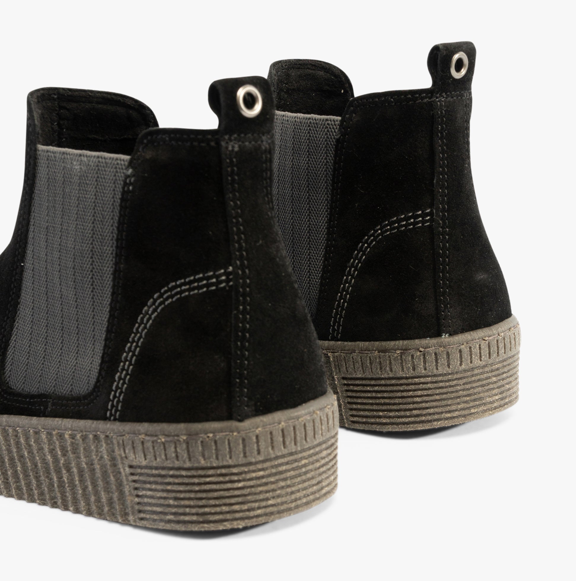 Gabor LOURDES Womens Ankle Boots Black rear view showcasing suede upper, elasticated side panel, and rubber sole.