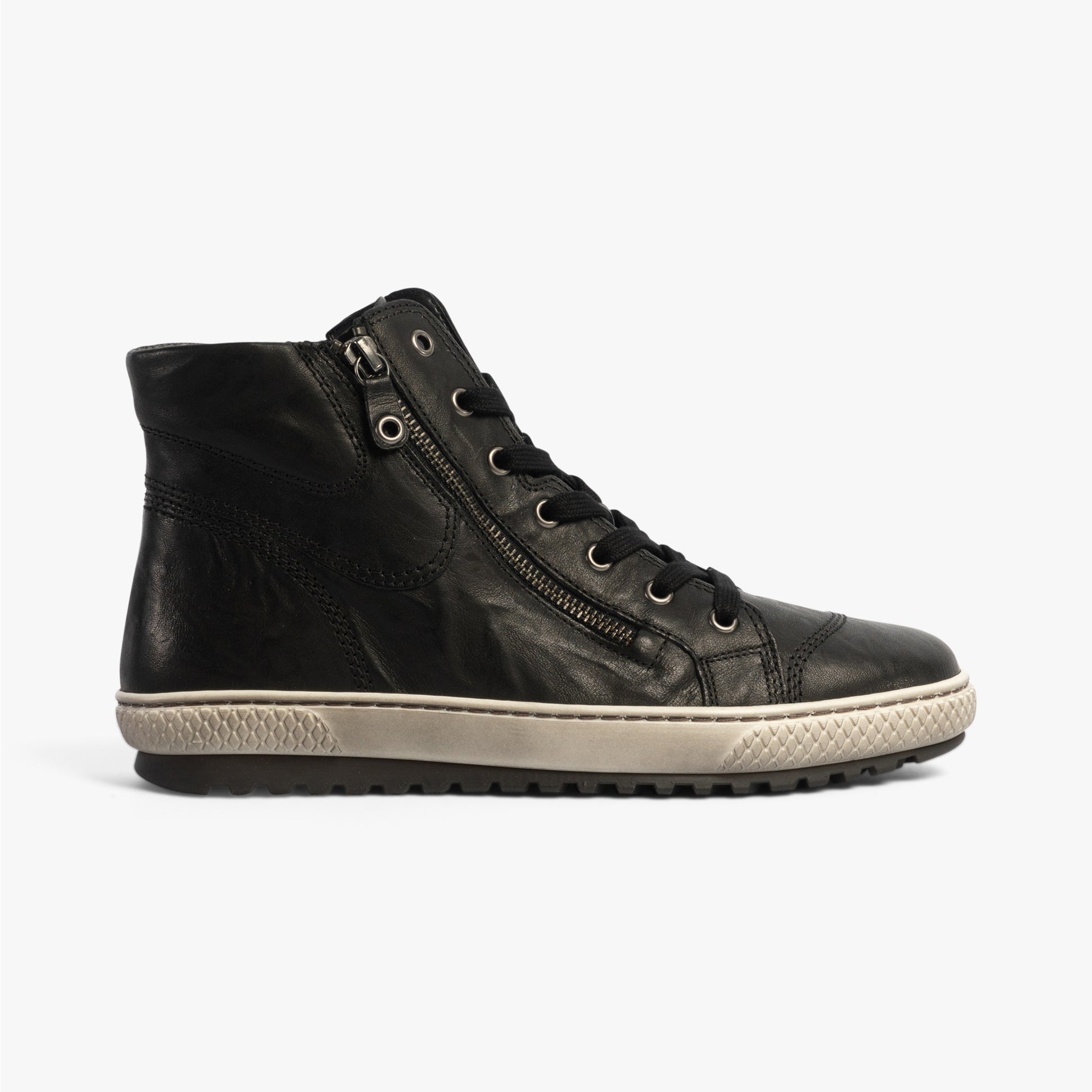 Gabor BULNER Womens Ankle Boots Black side view with leather upper and casual lace-up design.