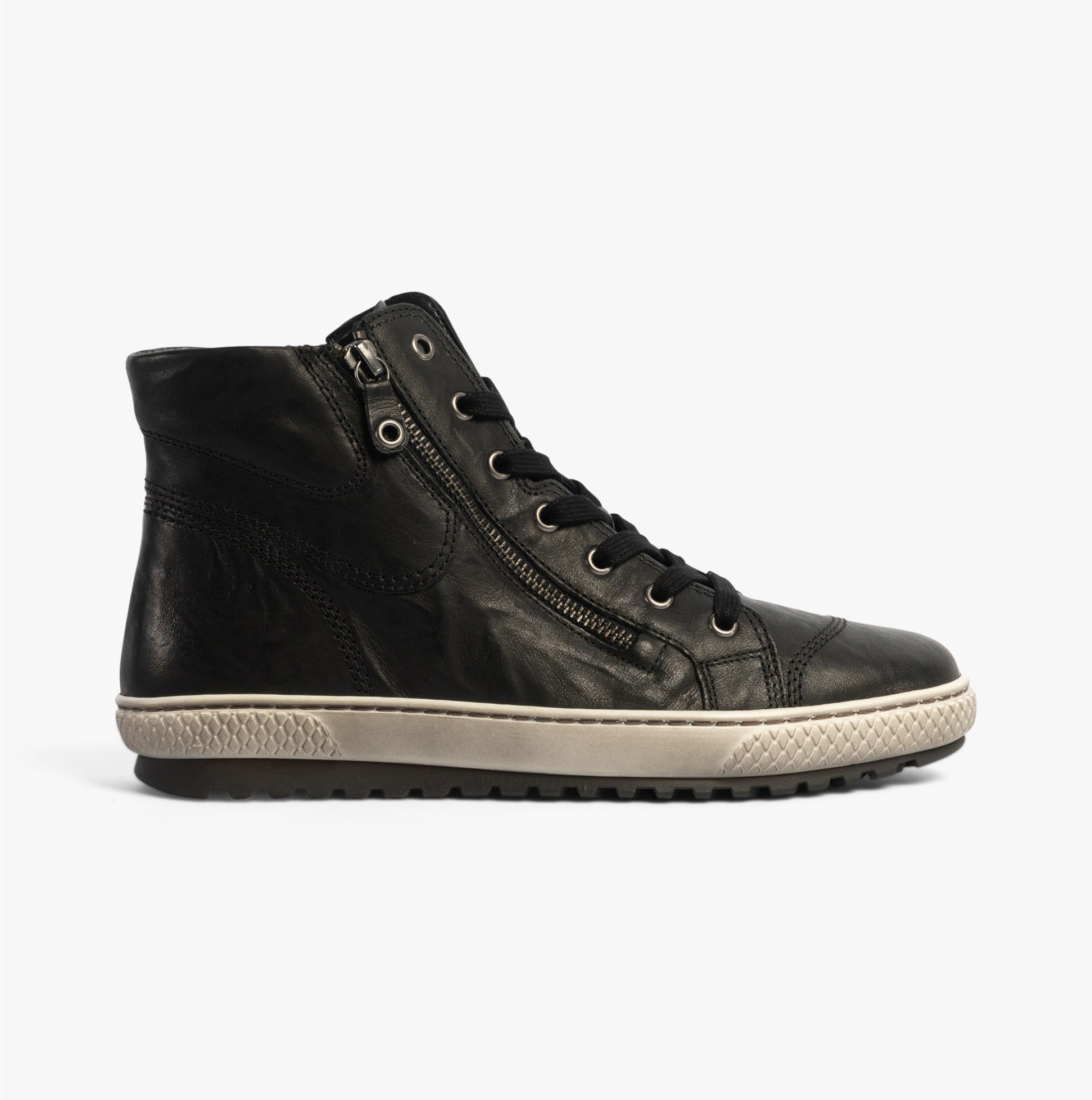 Gabor BULNER Womens Ankle Boots Black side view with leather upper and casual lace-up design.