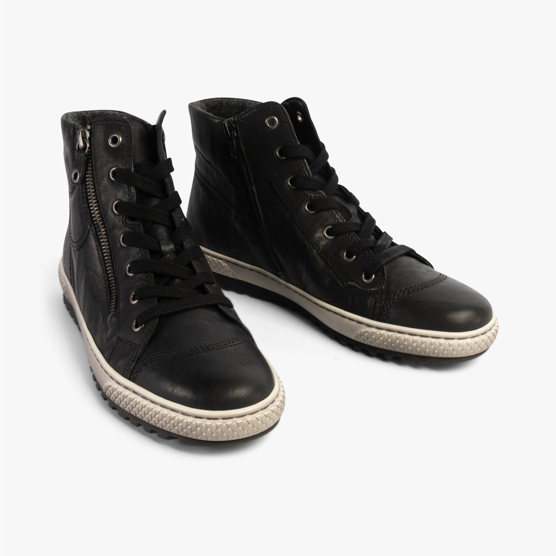 Gabor BULNER Womens Ankle Boots Black side view featuring lace-up and zip closure with rubber sole.