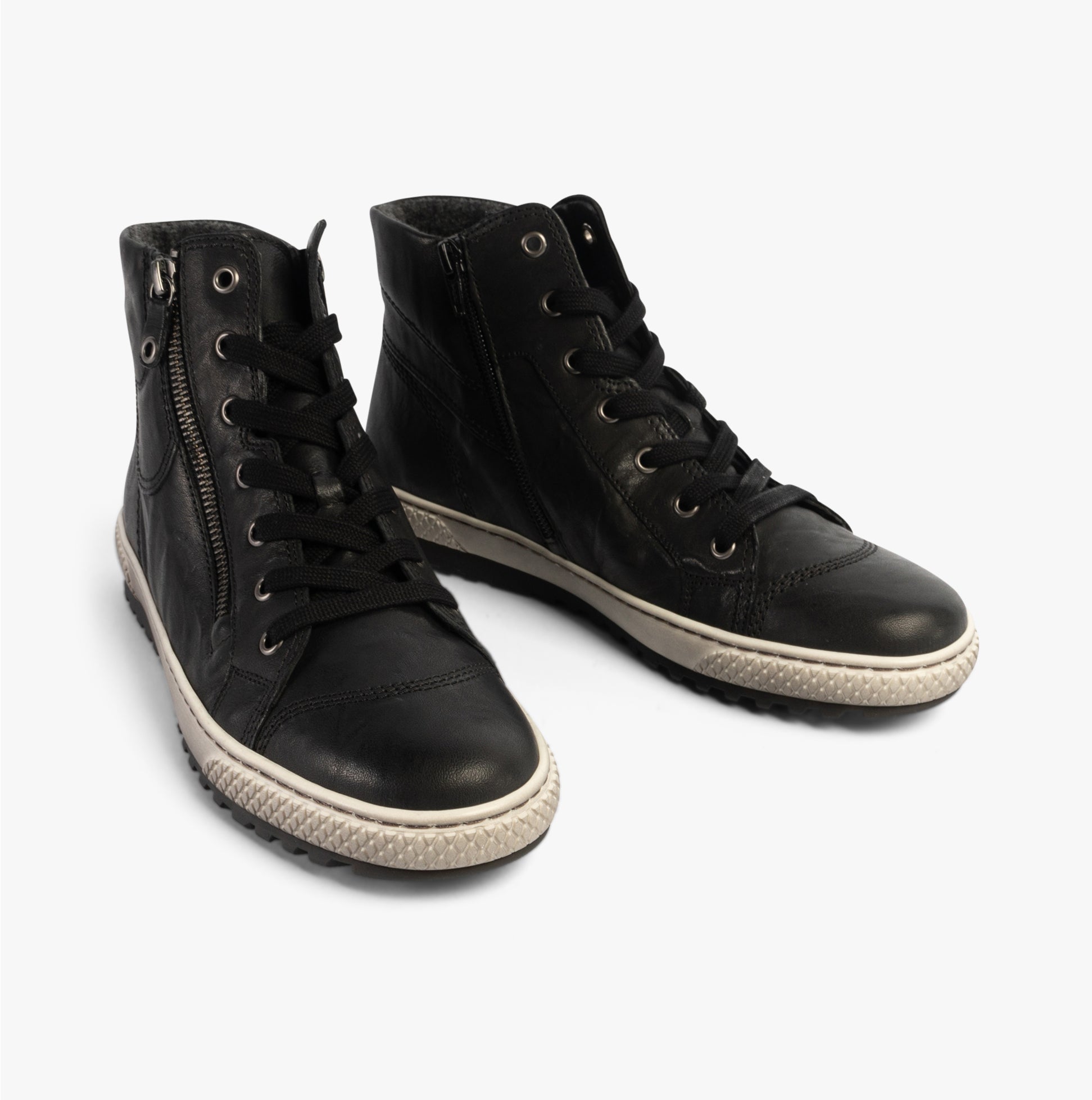 Gabor BULNER Womens Ankle Boots Black side view featuring lace-up and zip closure with rubber sole.
