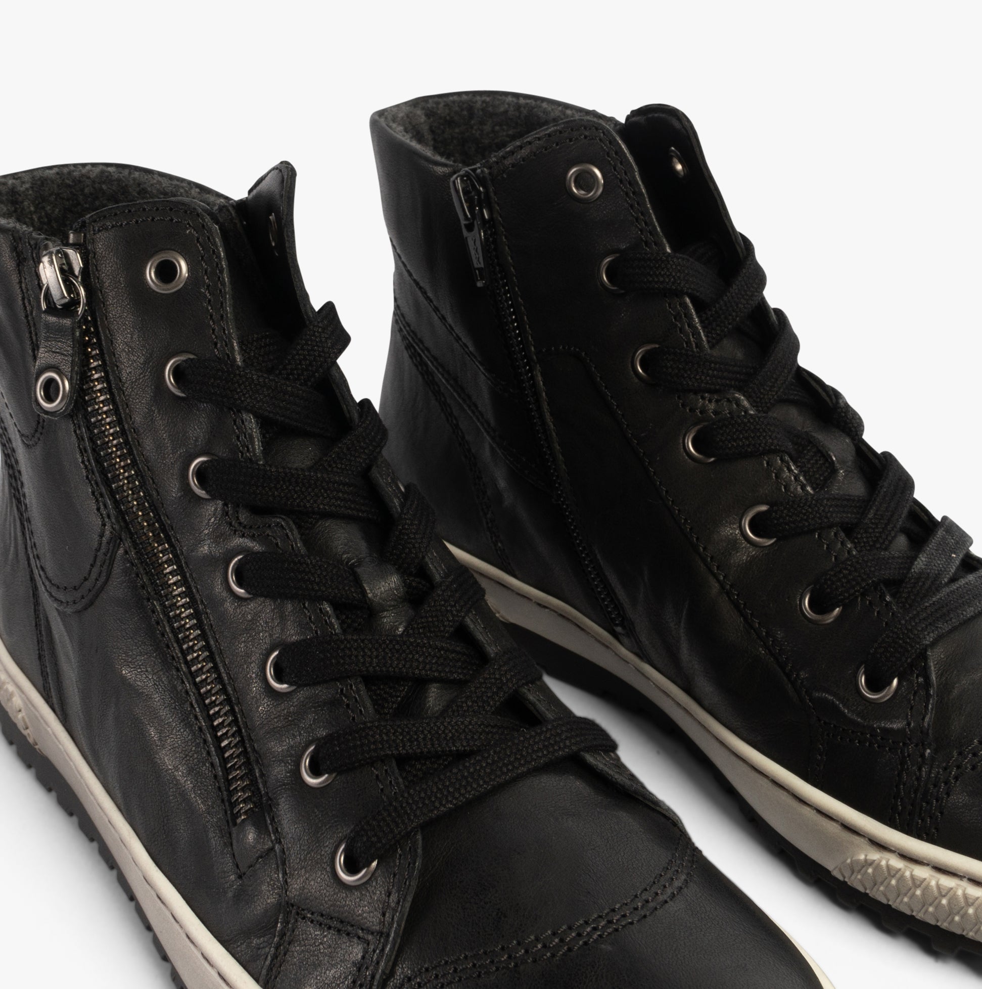 Gabor BULNER Womens Ankle Boots Black detail view showing lace-up style and side zipper in black leather.