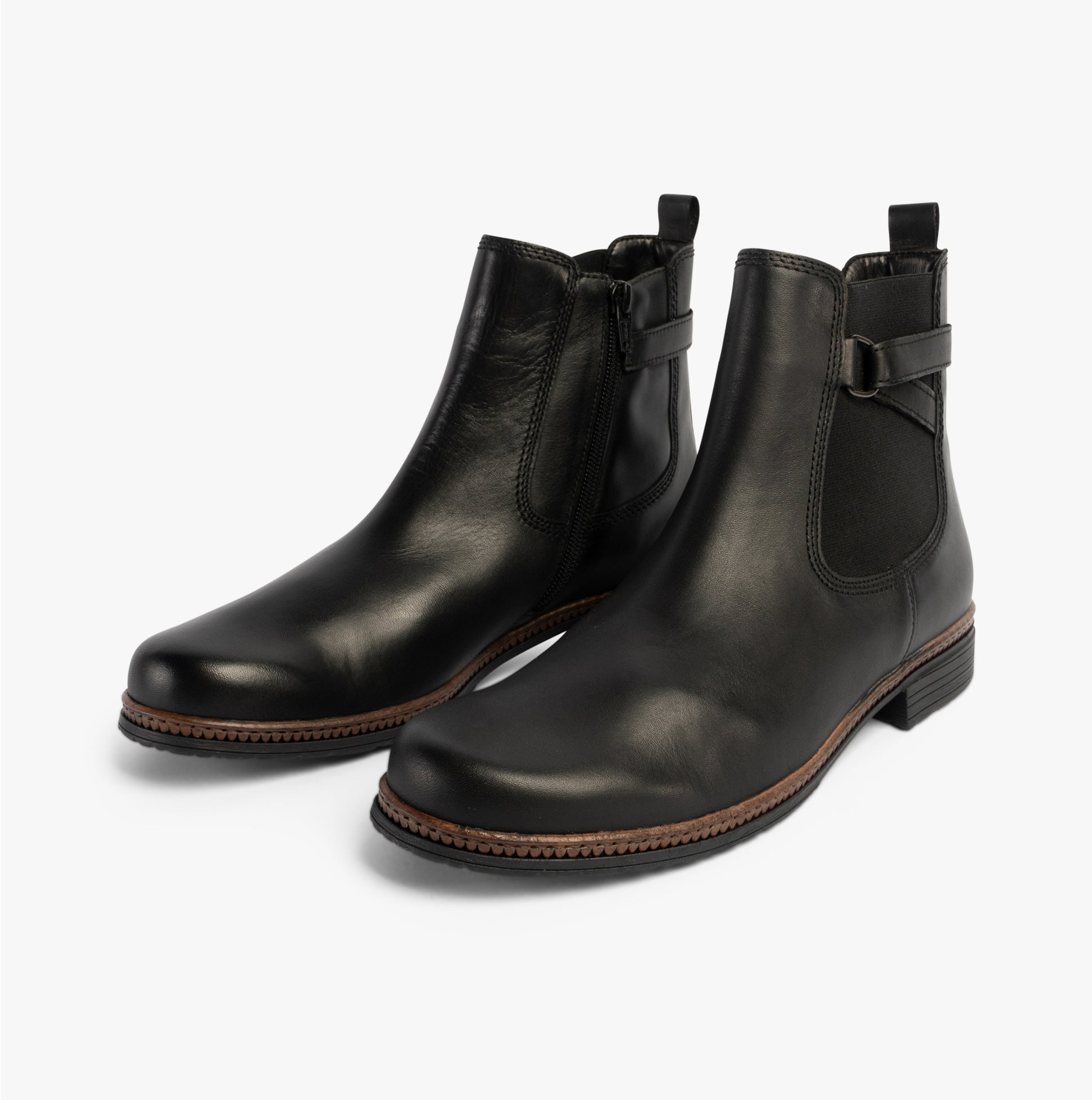 Gabor NOLENE Womens Ankle Boots Black side view showcasing smooth leather upper and flat heel.