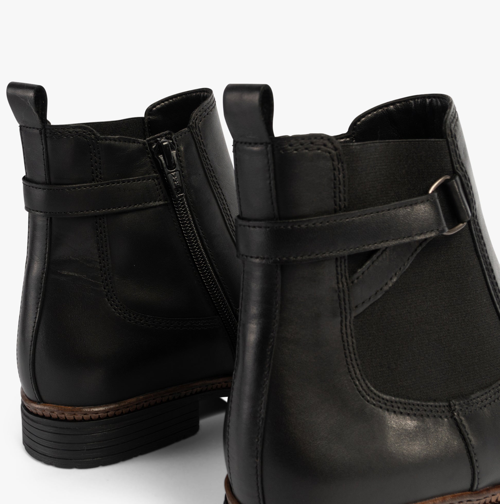 Gabor NOLENE Womens Ankle Boots Black side view detailing the leather upper and elastic panel features.