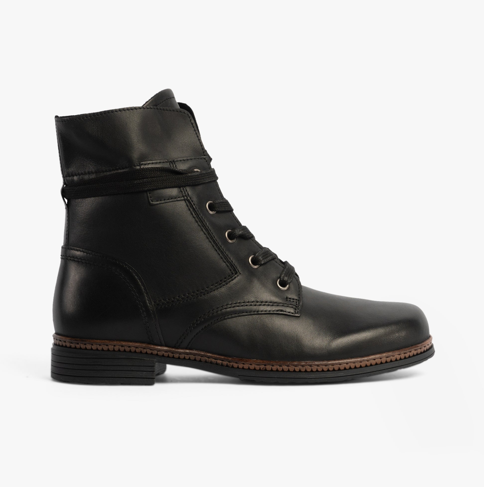 Gabor NERISSA Womens Ankle Boots Black side view showcasing leather upper and lace-up detail.