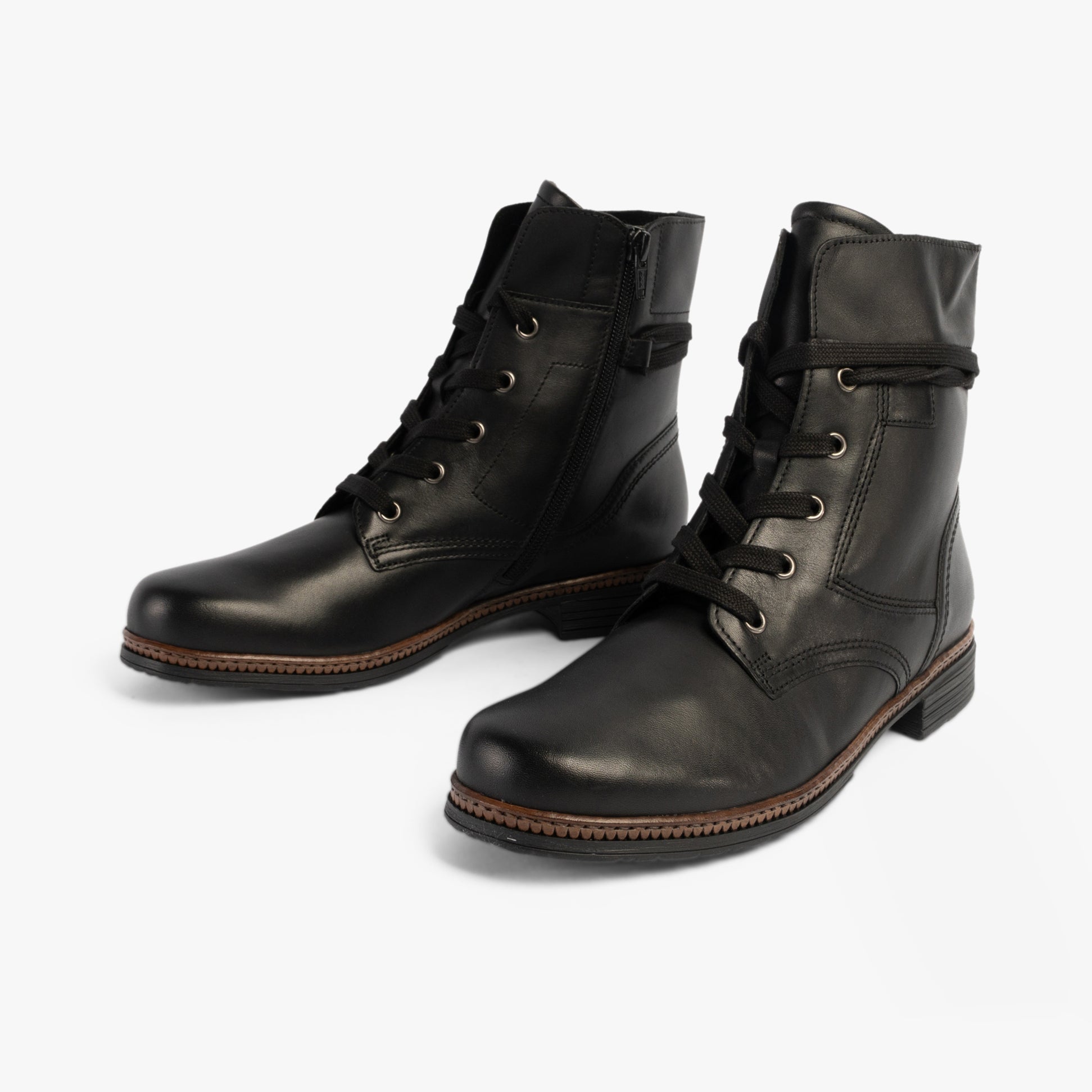 Gabor NERISSA Womens Ankle Boots Black side view showing lace-up design and leather upper.