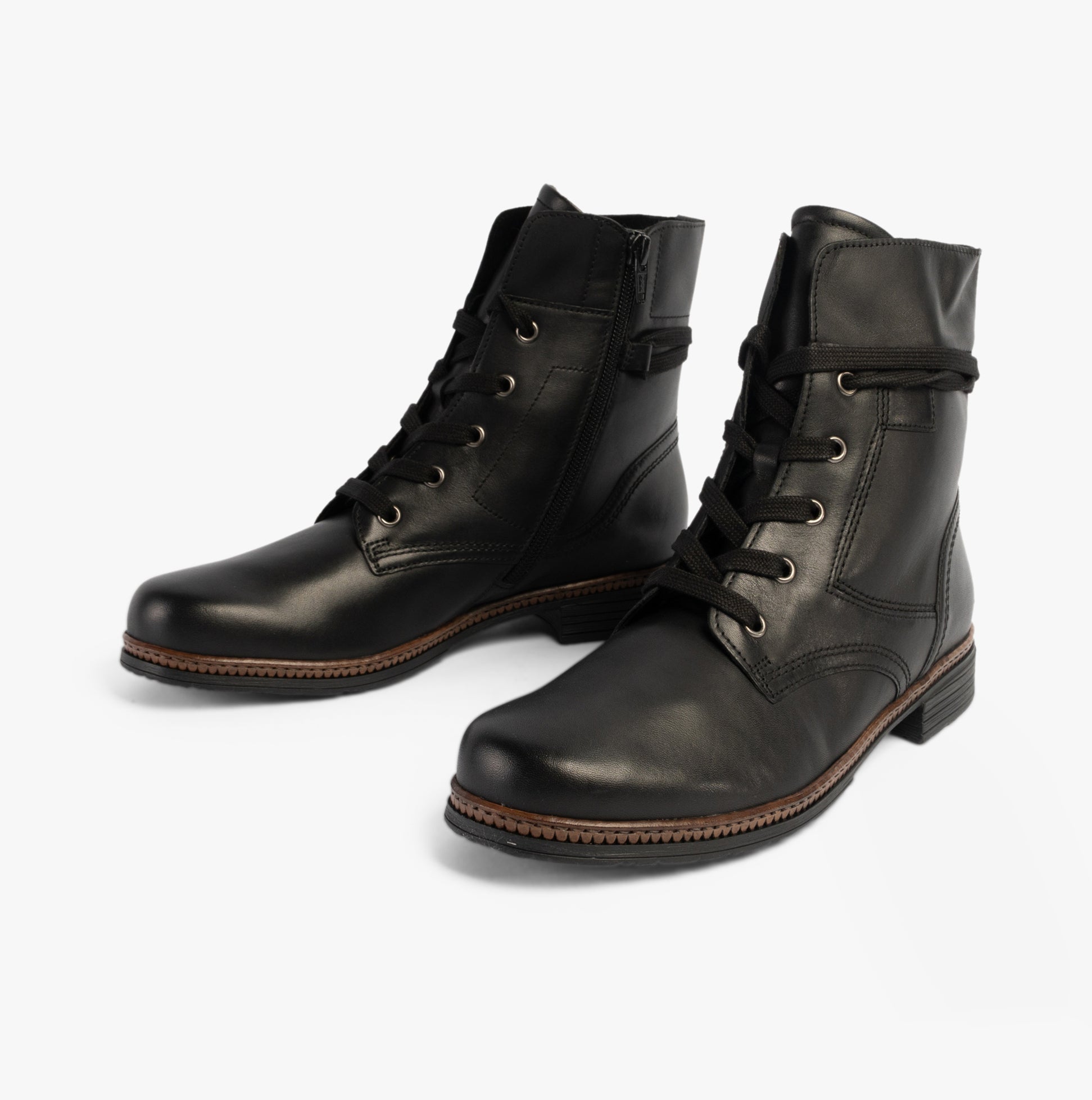Gabor NERISSA Womens Ankle Boots Black side view showing lace-up design and leather upper.