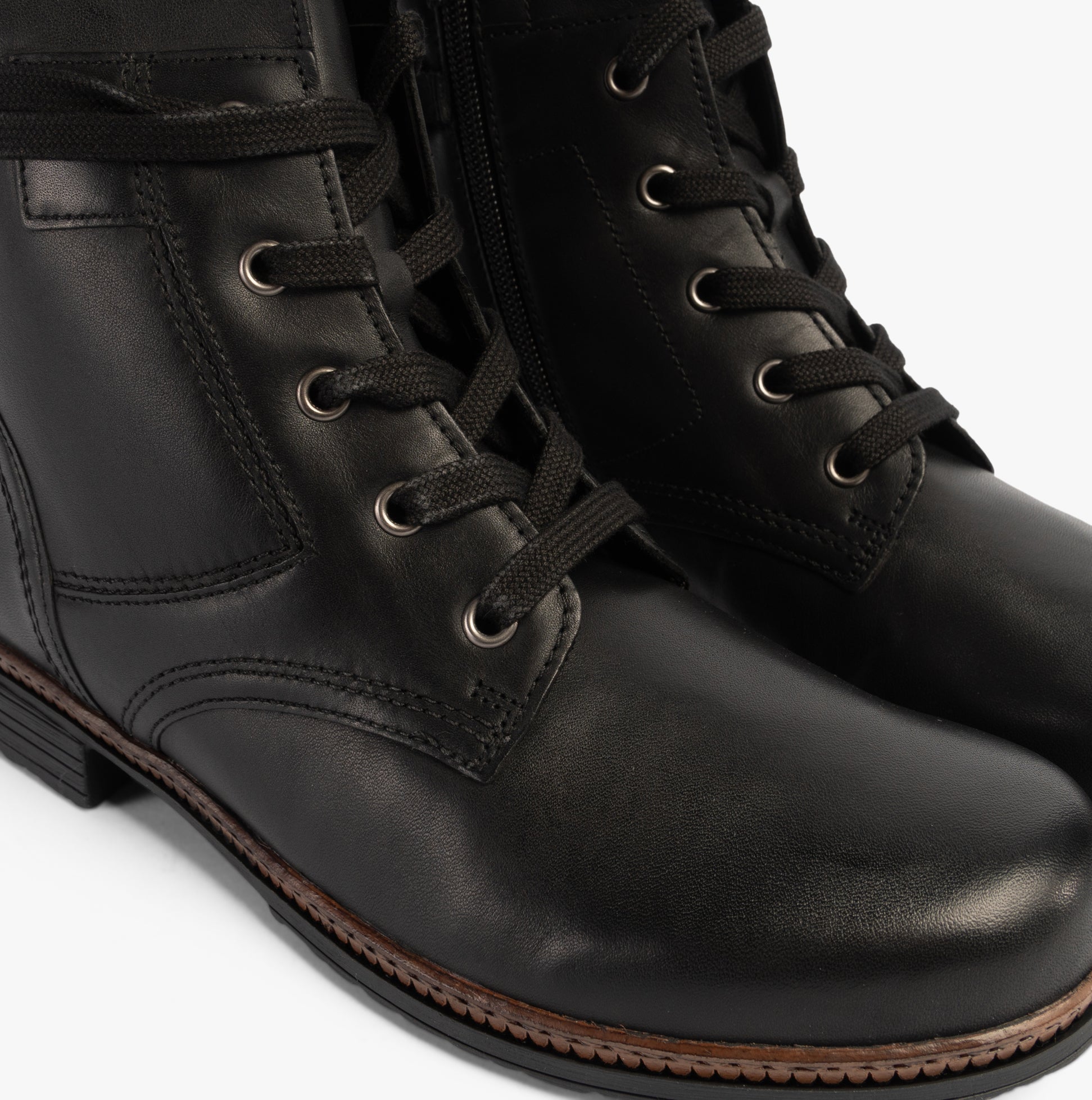 Gabor NERISSA Womens Ankle Boots Black close-up view showing lace-up detail and leather upper texture.