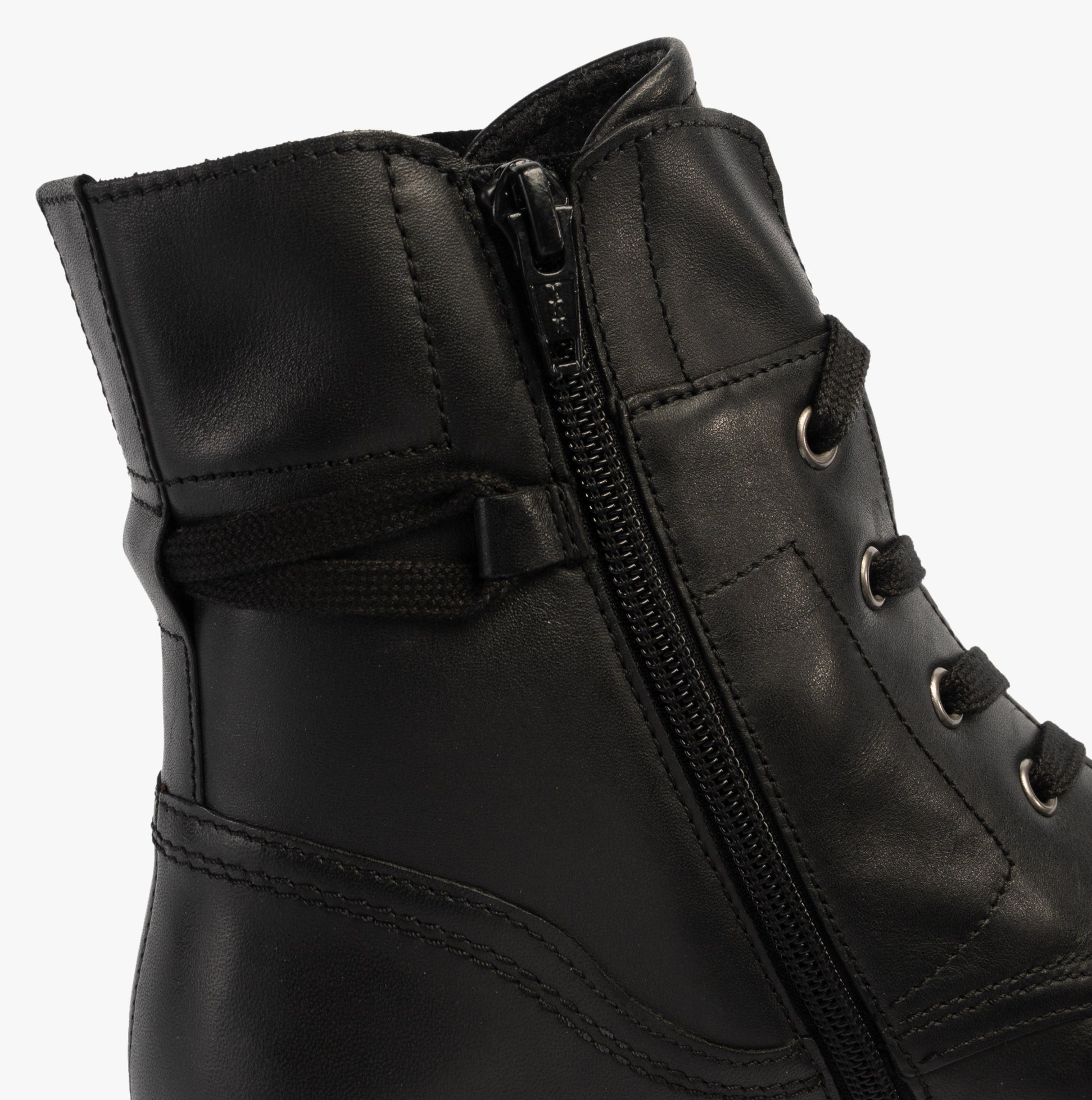 Gabor NERISSA Womens Ankle Boots Black detail view showing lace-up and zipper design on side.