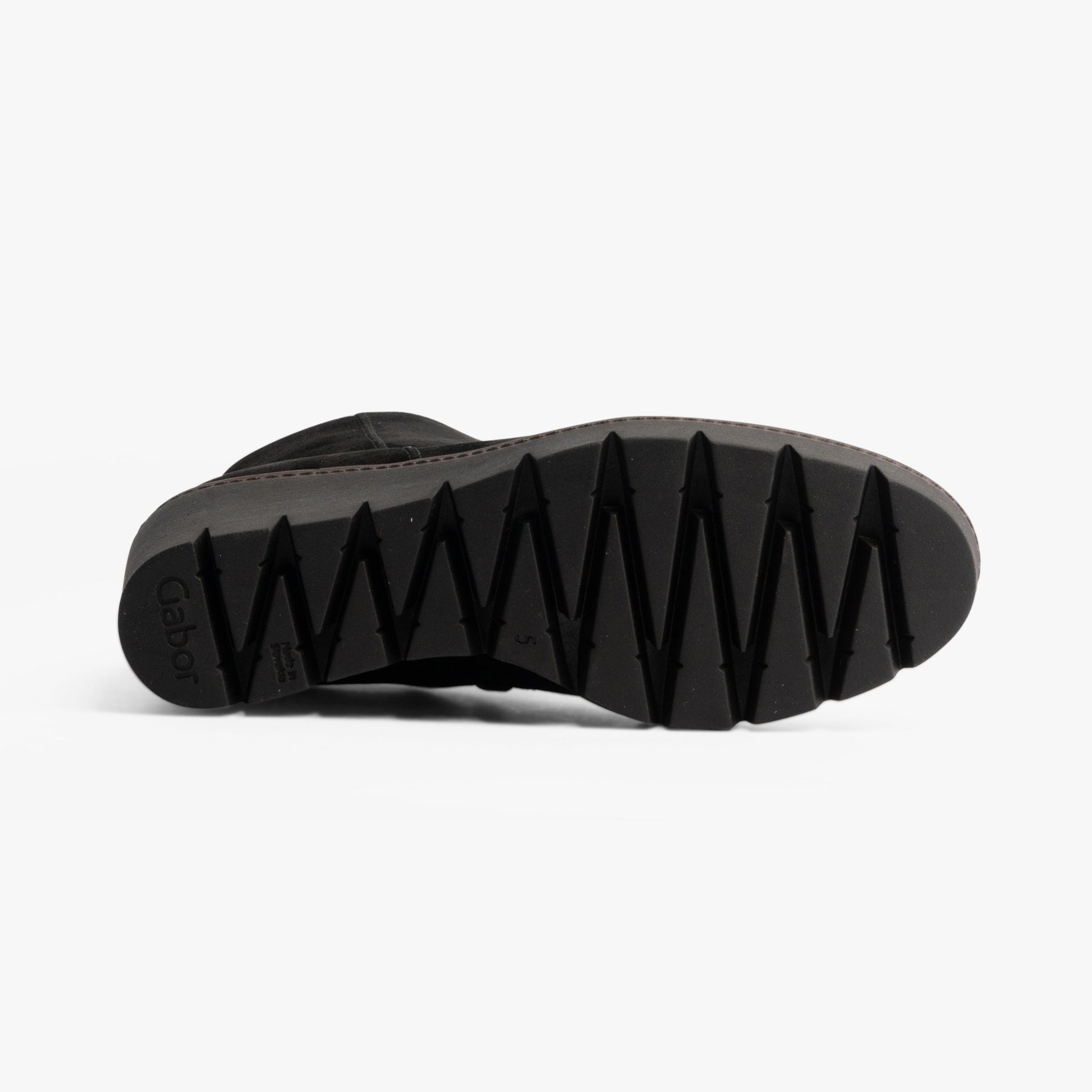 Gabor UTOPIA Womens Ankle Boots Black sole view with rubber tread pattern for enhanced grip and comfort.