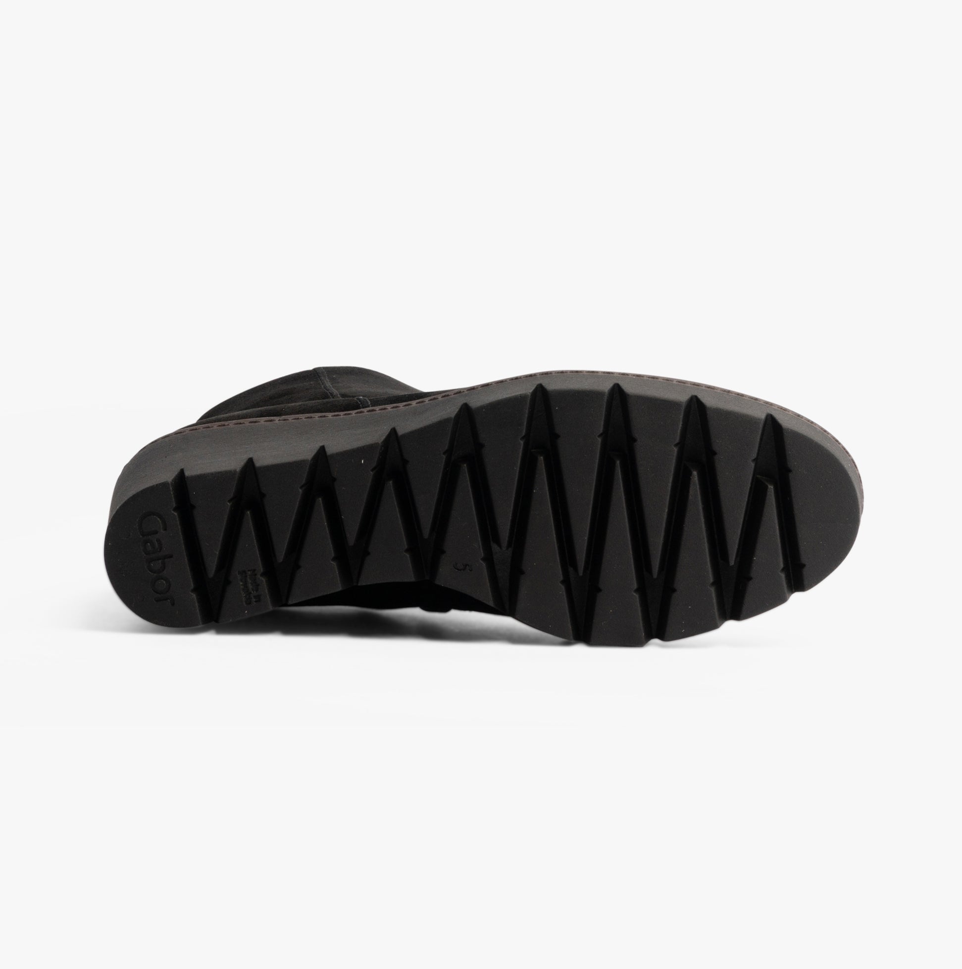 Gabor UTOPIA Womens Ankle Boots Black sole view with rubber tread pattern for enhanced grip and comfort.
