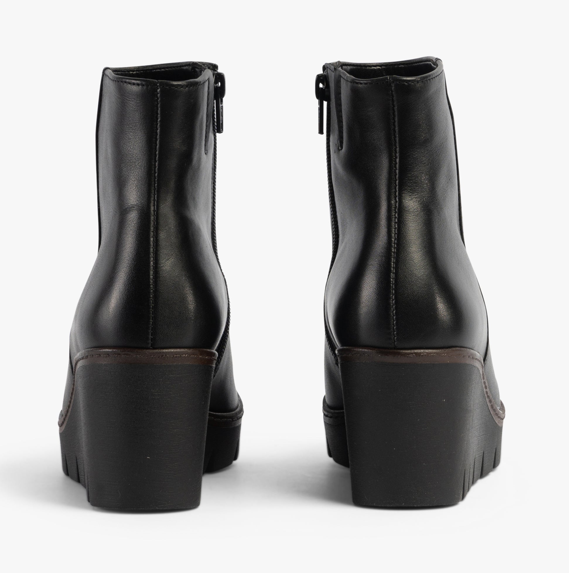 Gabor UTOPIA Womens Ankle Boots Black back view showcasing leather upper and wedge heel.
