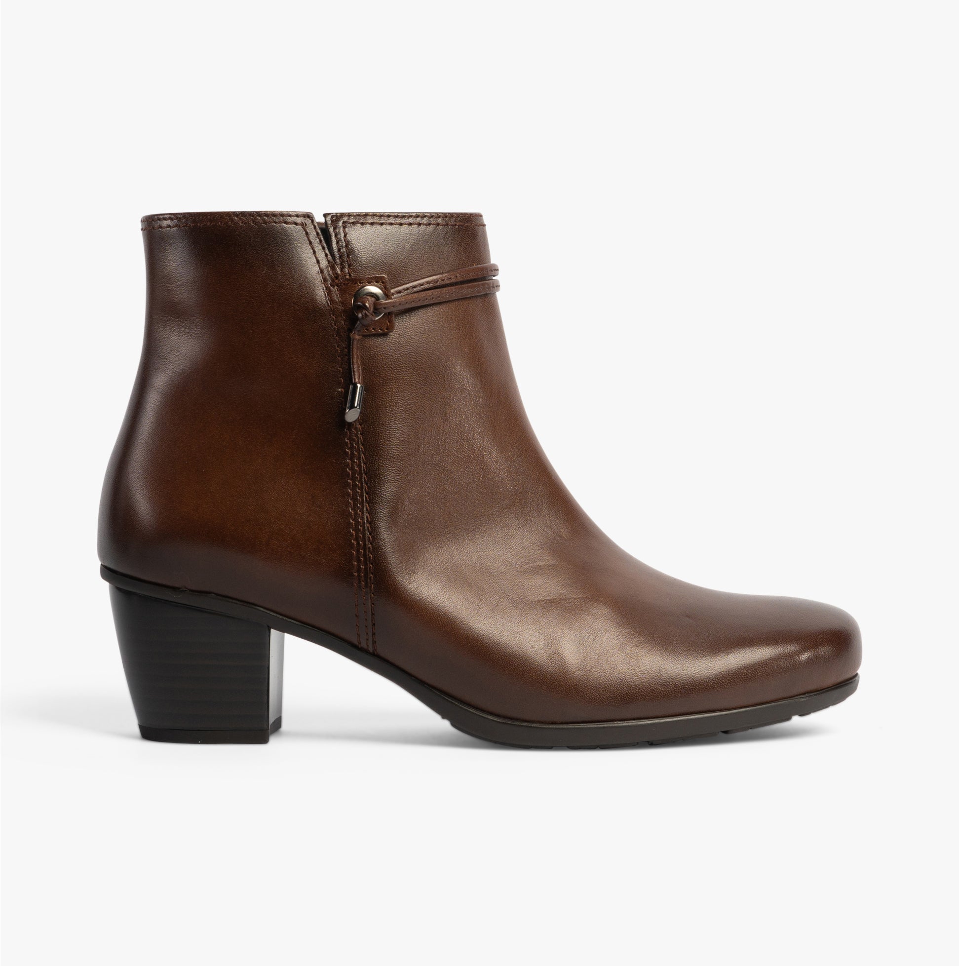 Gabor ELA Womens Ankle Boots Brown side view showing leather upper and block heel design.