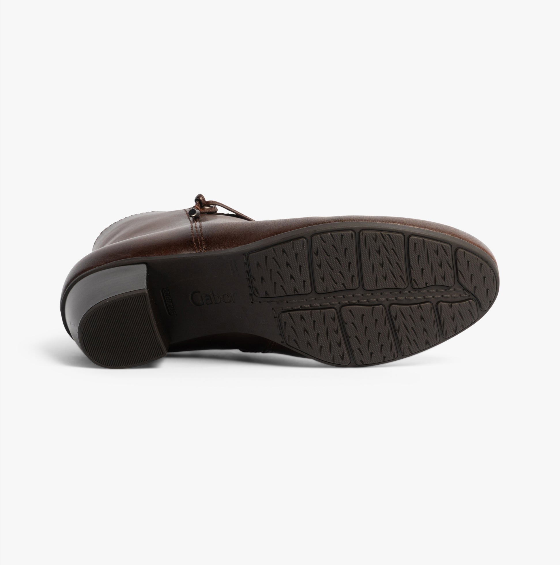 Gabor ELA Womens Ankle Boots Brown bottom view showing rubber sole and block heel for comfort and stability.