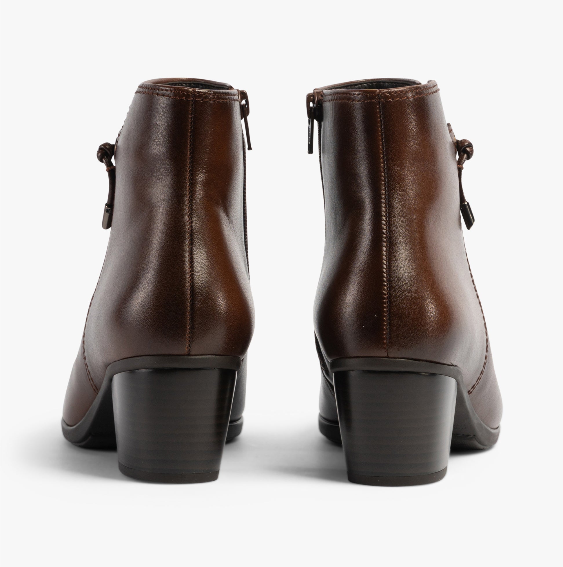Gabor ELA Womens Ankle Boots Brown back view showing leather material and block heel design.