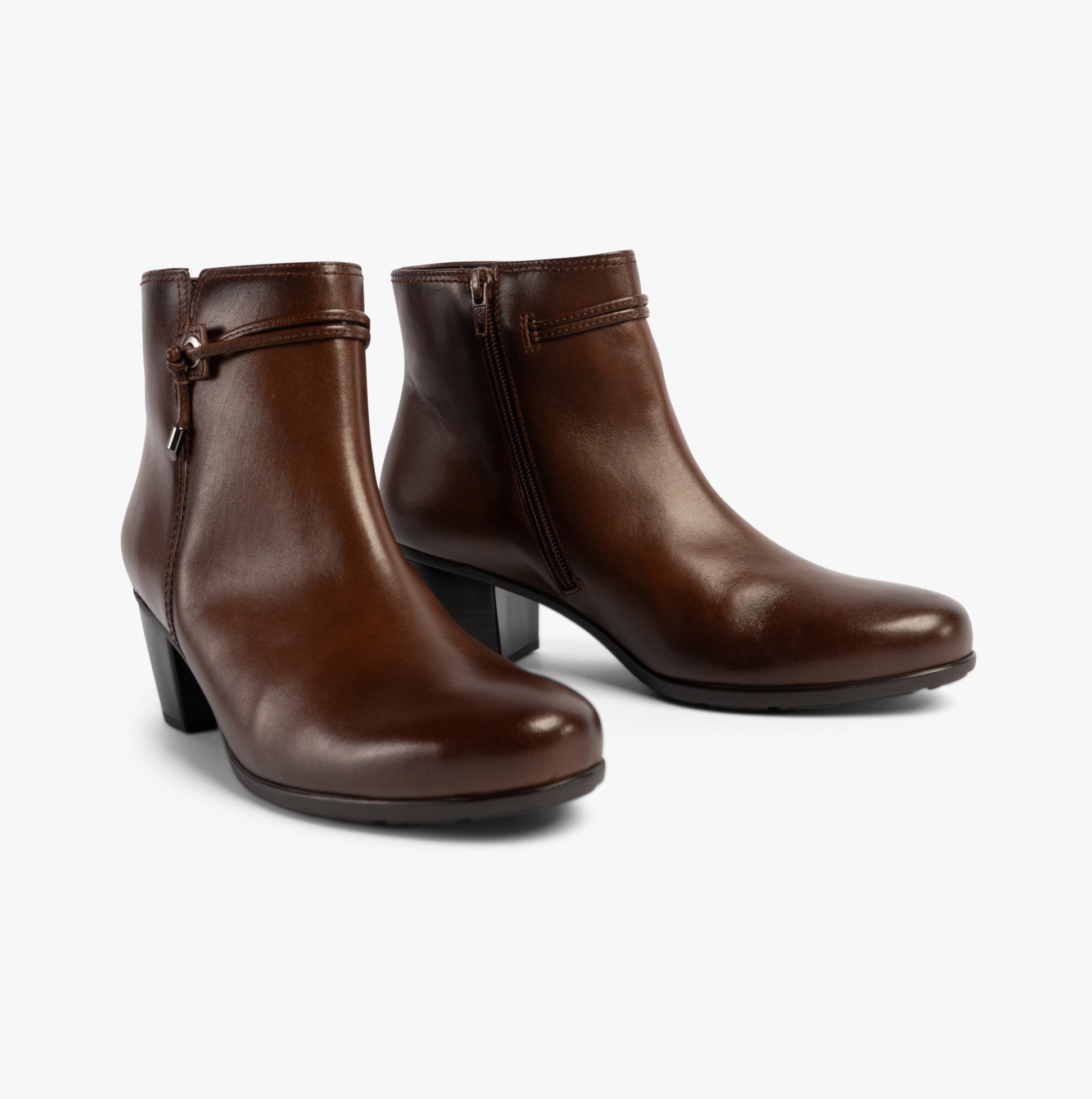 Gabor ELA Womens Ankle Boots Brown side view showcasing leather upper and block heel design.