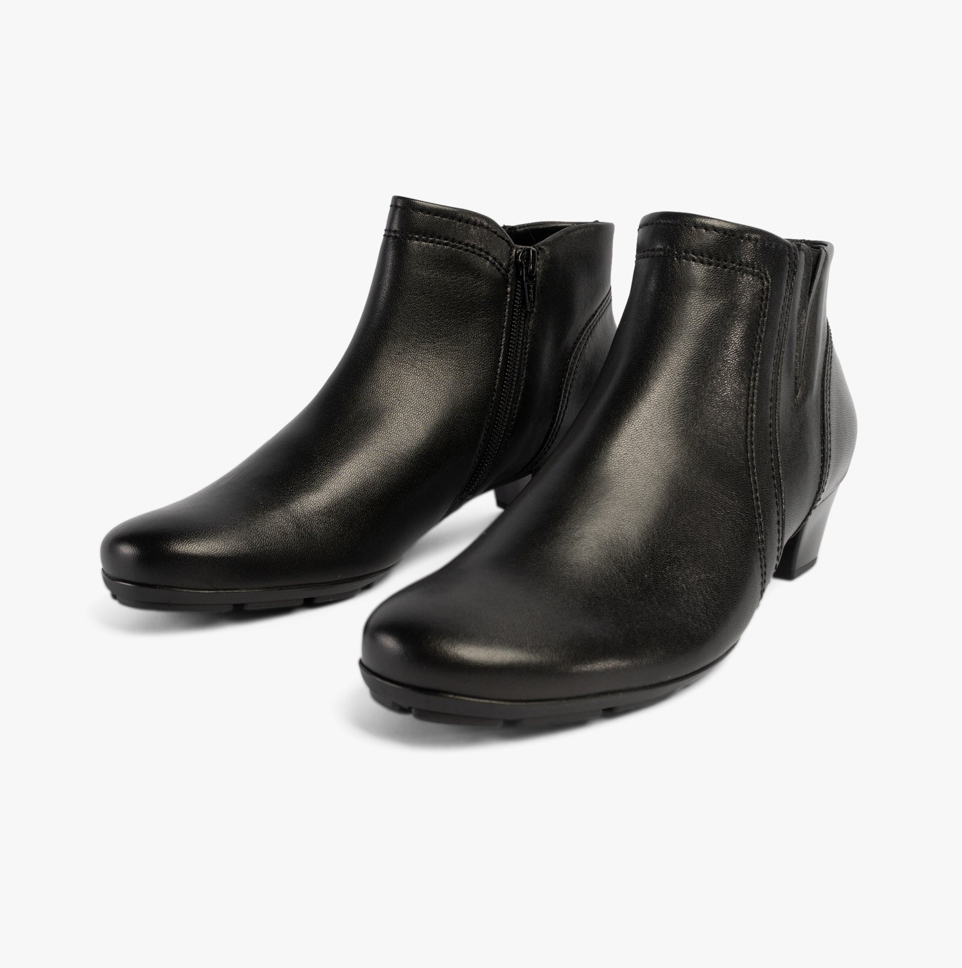 Gabor HERITAGE Womens Boots Black side view showing sleek leather upper and low block heel.