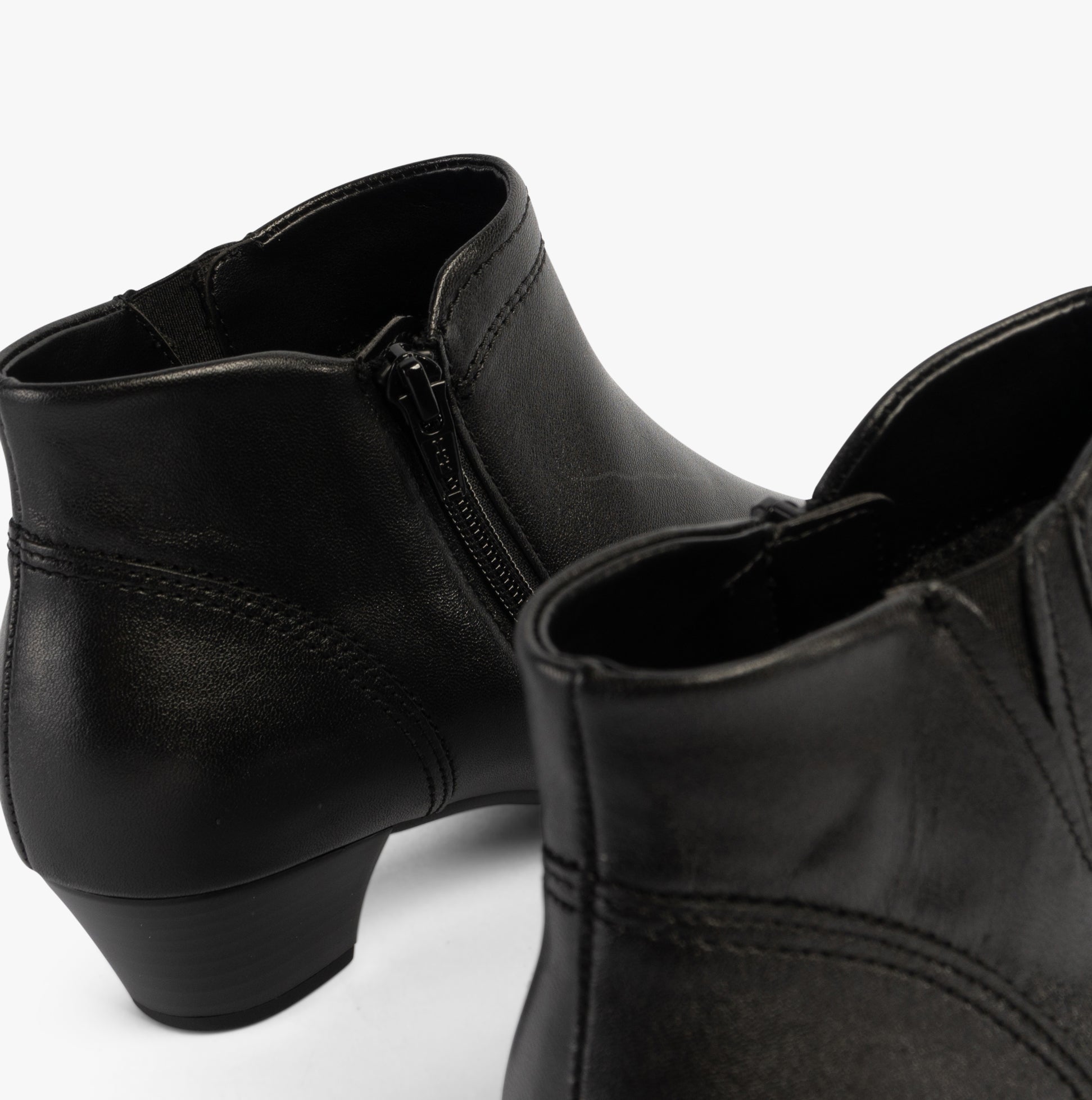 Gabor HERITAGE Womens Boots Black angled back view showcasing leather upper and block heel design.