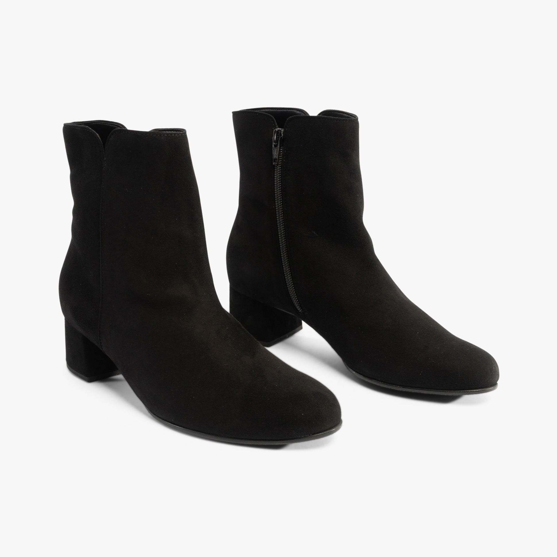 Gabor ABBEY Womens Boots Black side view featuring suede upper, zip closure, and block heel.