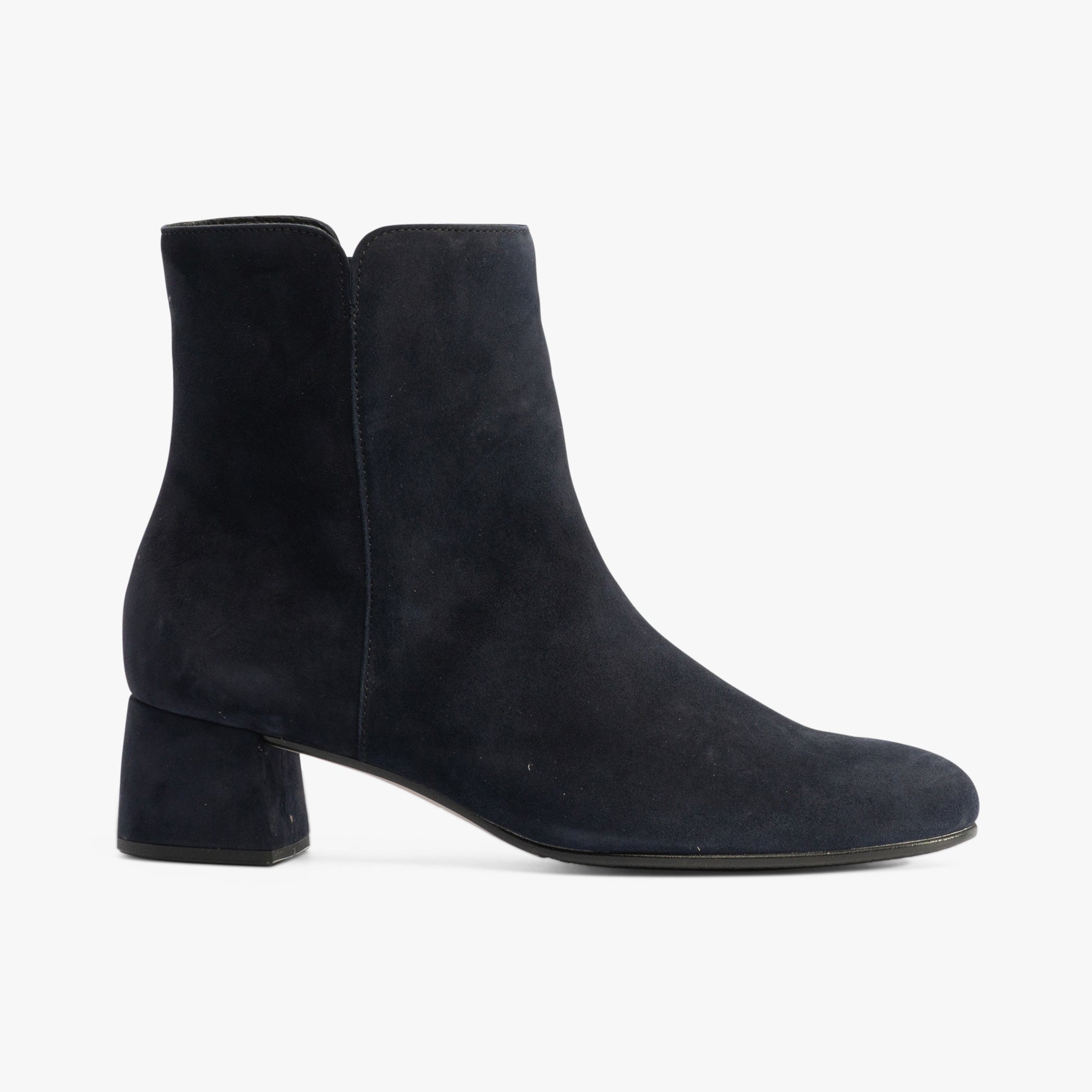 Gabor ABBEY Womens Boots Blue side view showing suede upper, block heel, and zip closure.