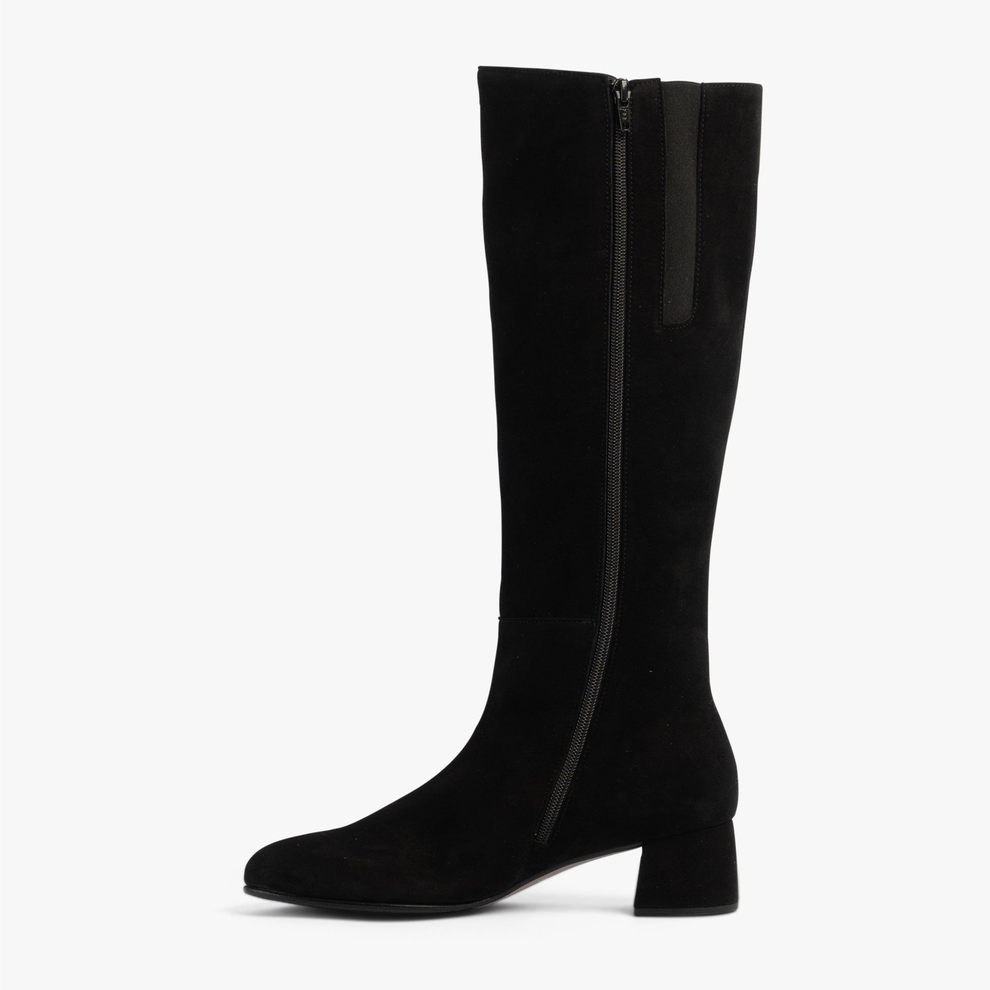 Gabor ASHBY Womens Boots Black side view showcasing tall suede design and zip closure