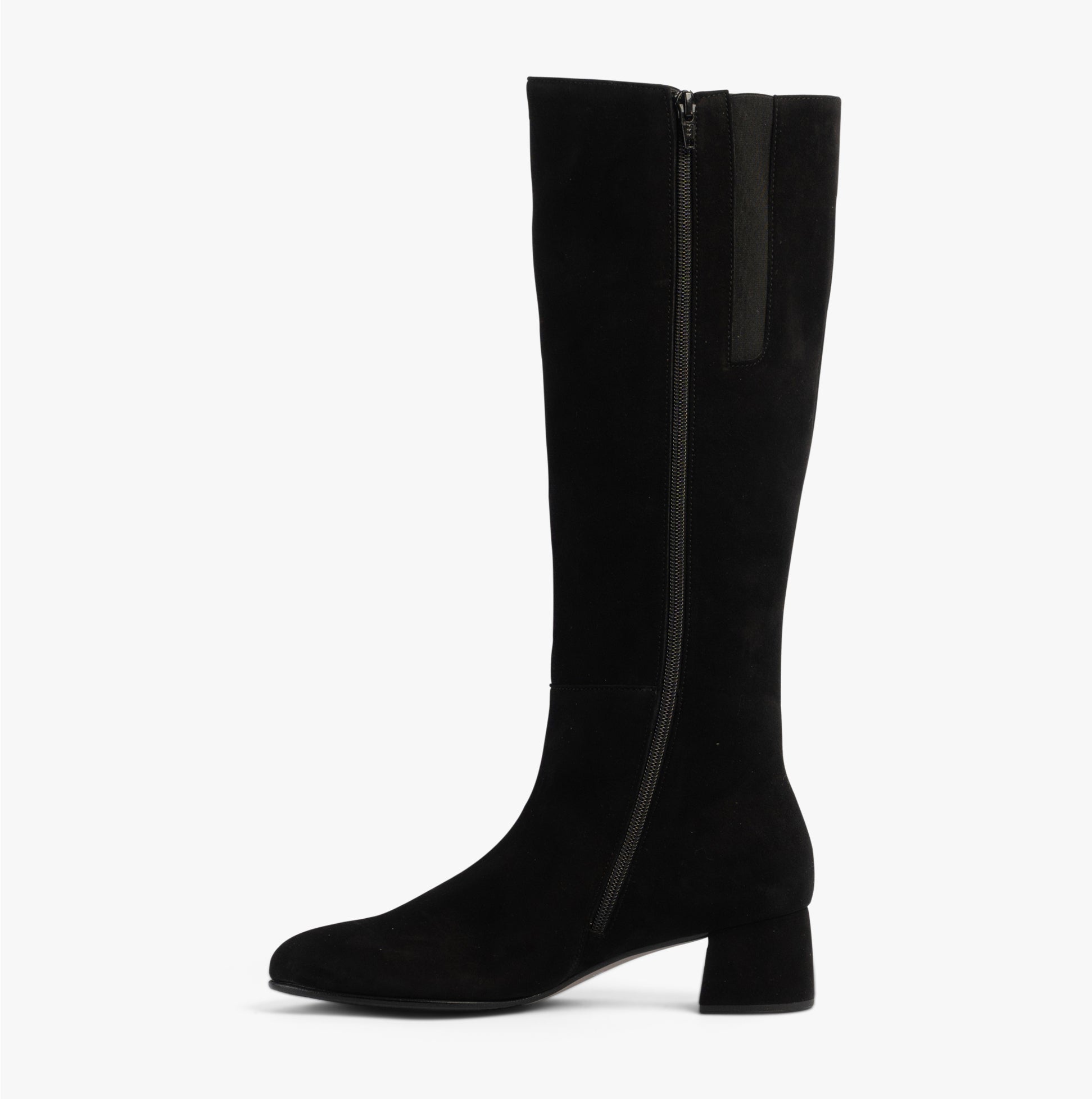 Gabor ASHBY Womens Boots Black side view showcasing tall suede design and zip closure