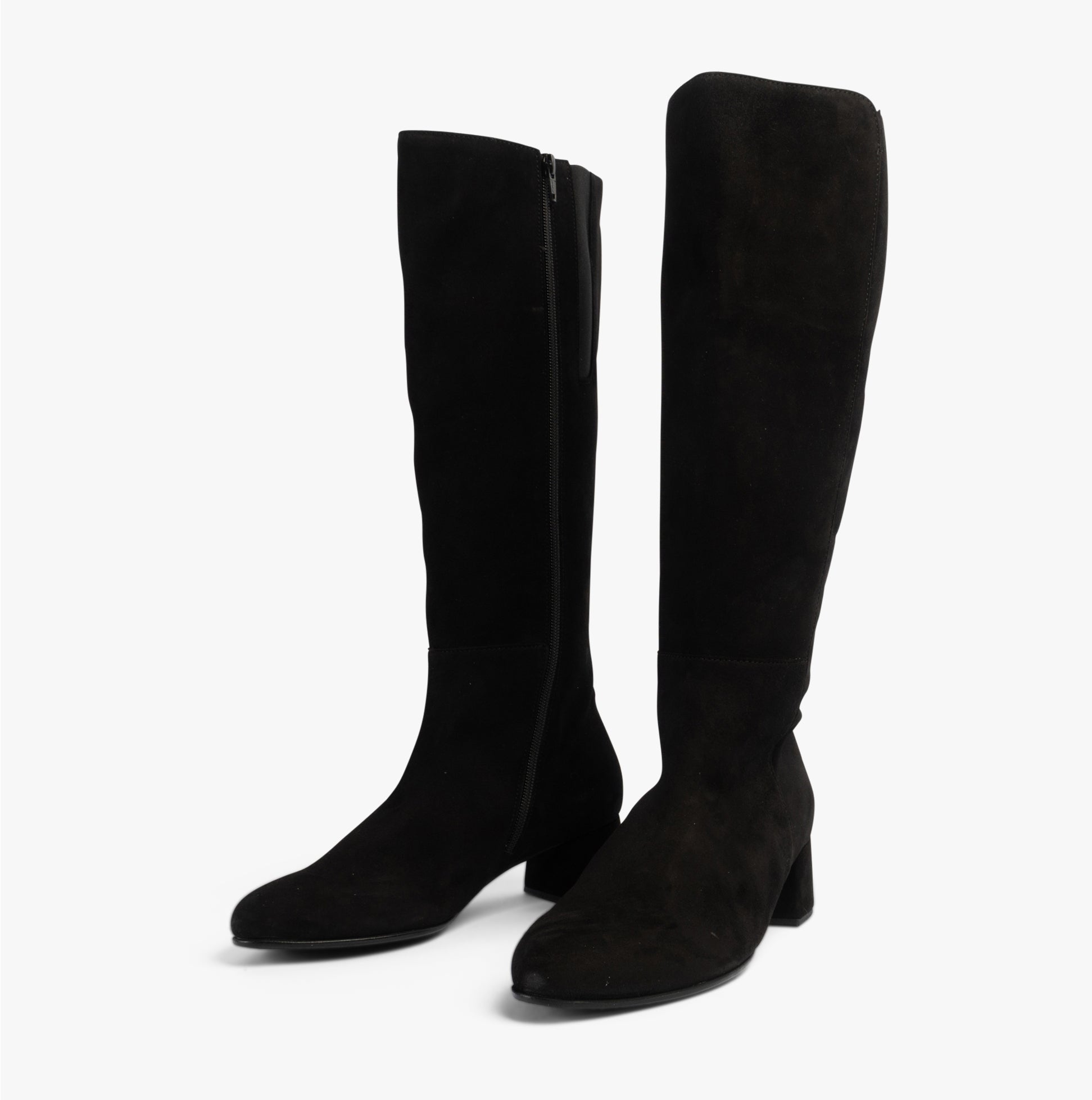 Gabor ASHBY Womens Boots Black side view showing tall suede design and block heel.