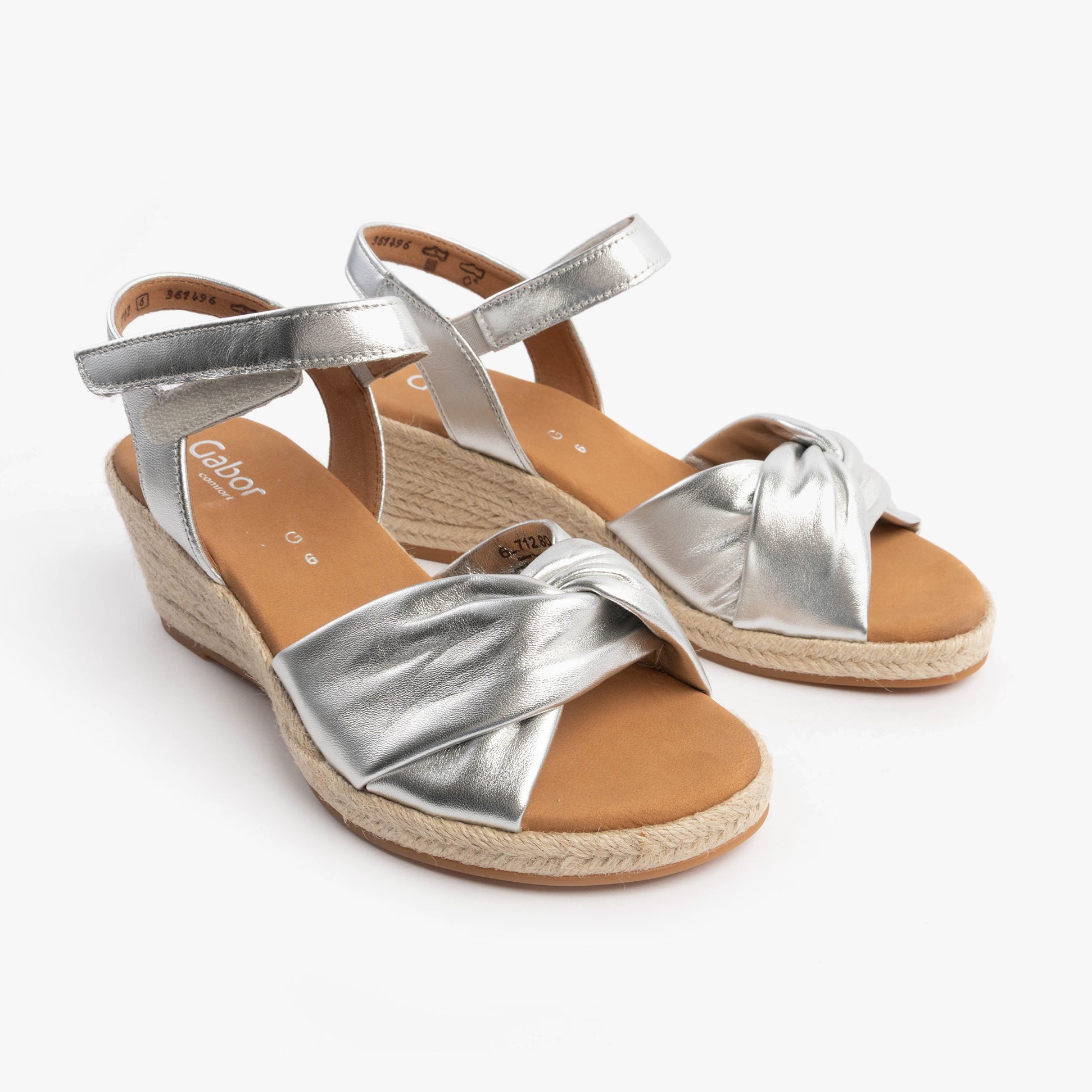 Gabor MOON Womens Sandals Silver side view showcasing leather upper and wedge heel design