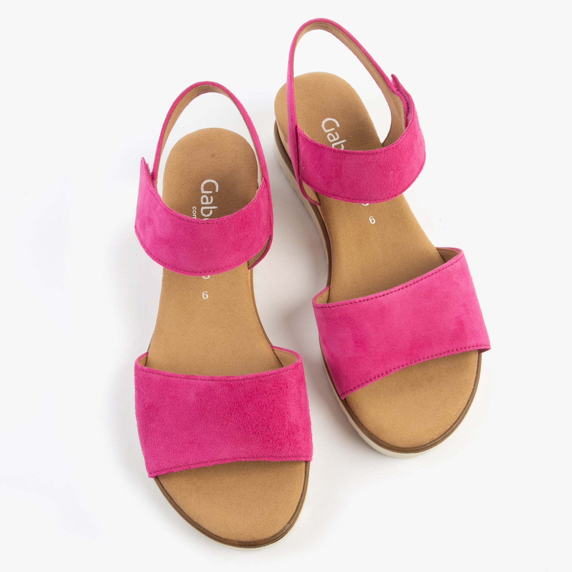 Gabor RAYNOR Womens Sandals Pink top view showing suede upper, rubber sole, and touch fasten closure.