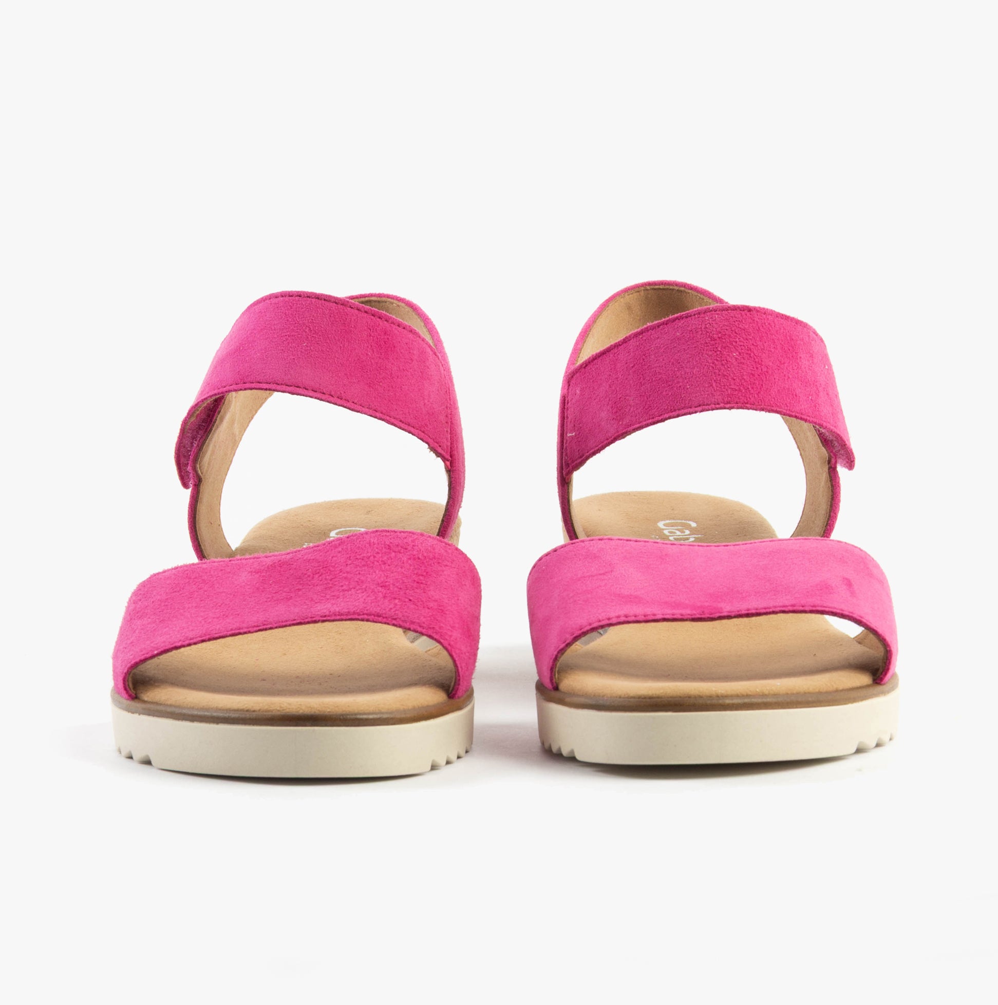 Gabor RAYNOR Womens Sandals Pink front view showcasing suede upper, wedge heel, and touch fasten closure.